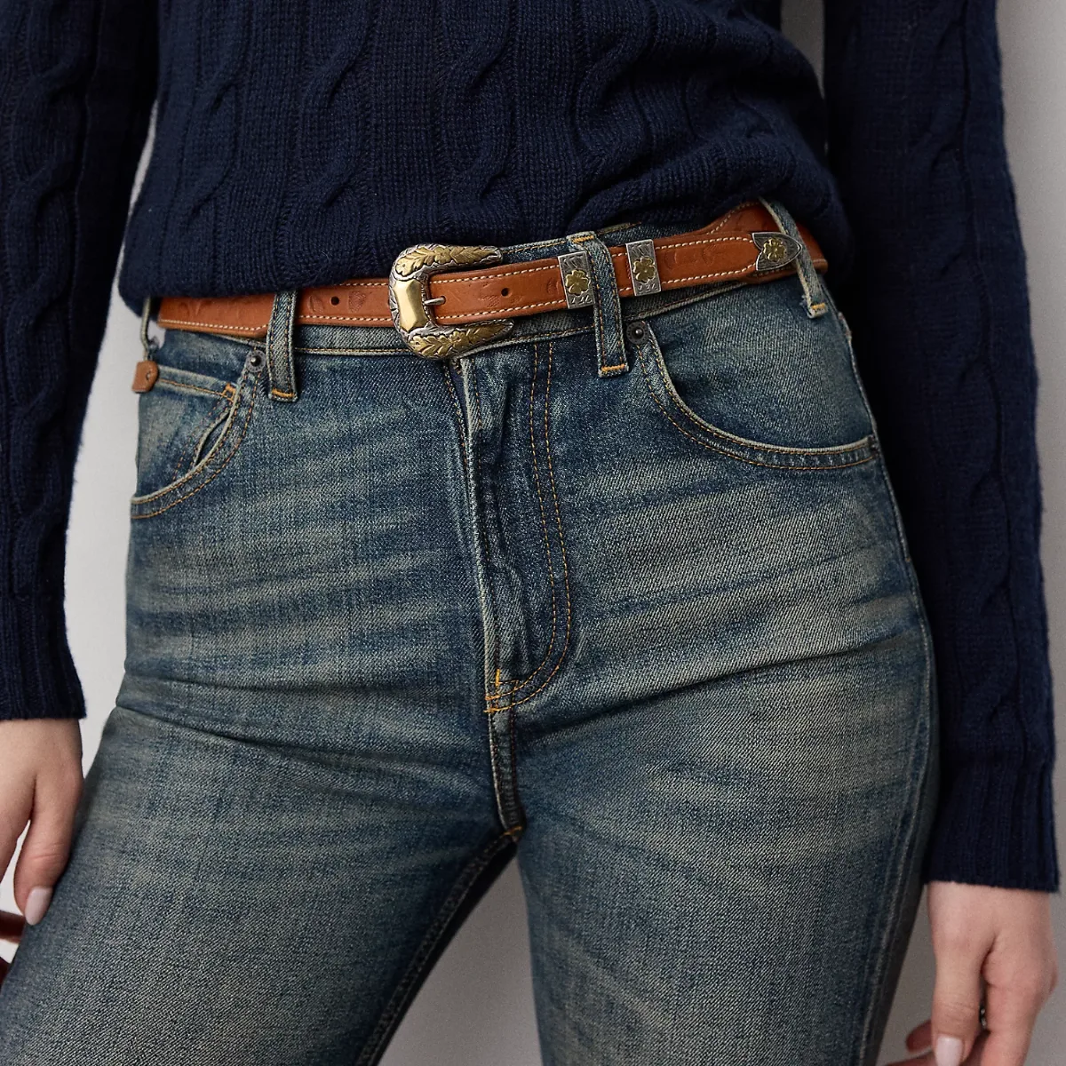 Tooled Vachetta Leather Belt