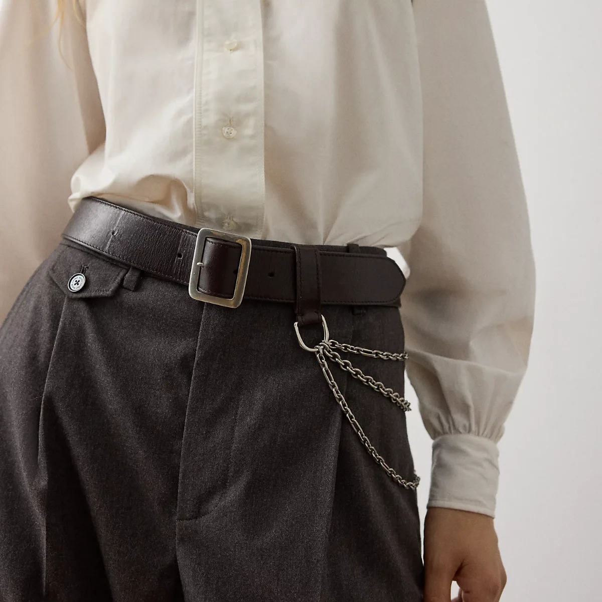 Chain-Trim Washed Leather Wide Belt by Ralph Lauren
