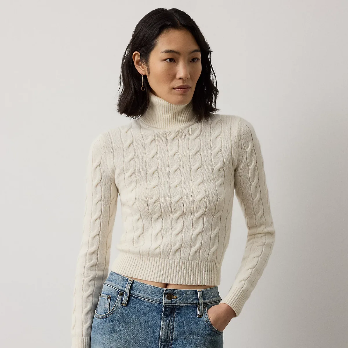 Cable-Knit Cashmere Turtleneck Sweater by Ralph Lauren