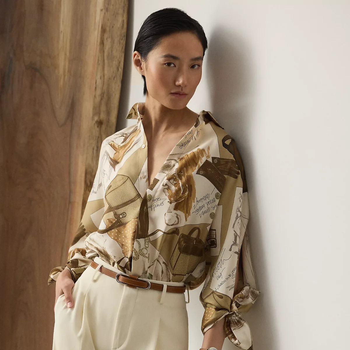 Karen Diary-Print Silk Twill Blouse by Ralph Lauren