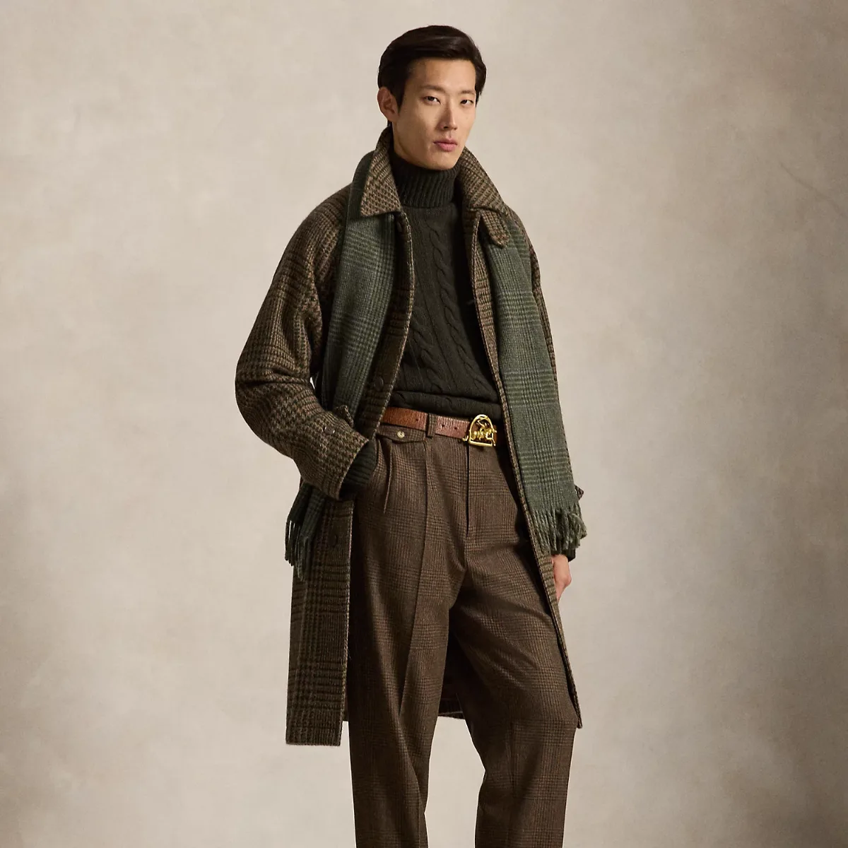 Glen Plaid Wool Tweed Balmacaan Coat by Ralph Lauren