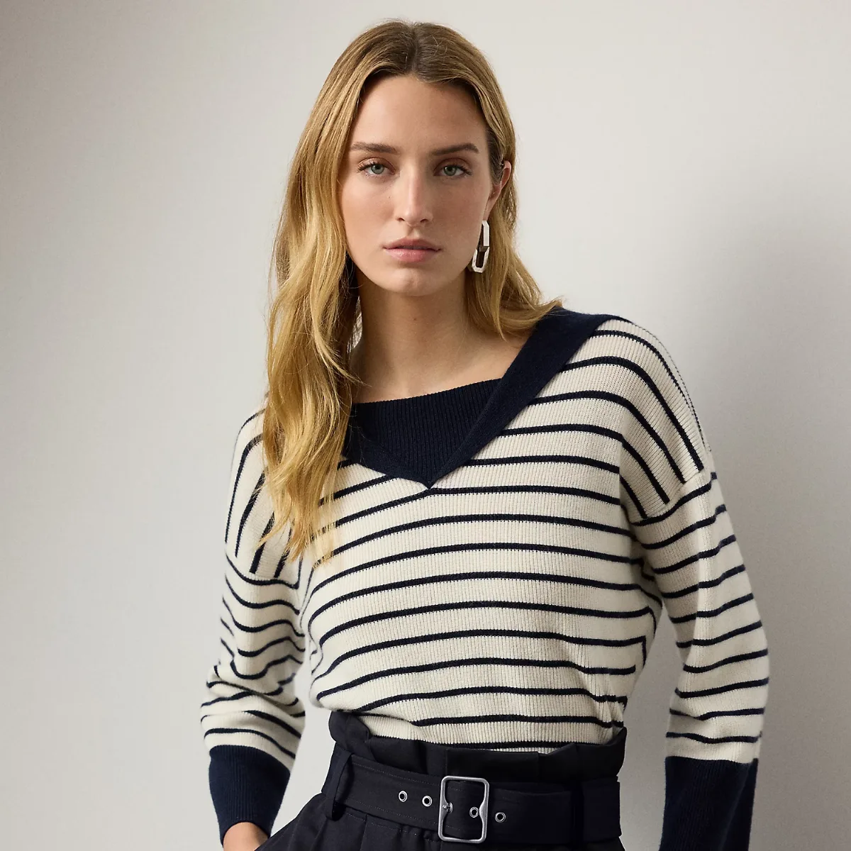 Sailor-Collar Striped Cashmere Sweater by Ralph Lauren