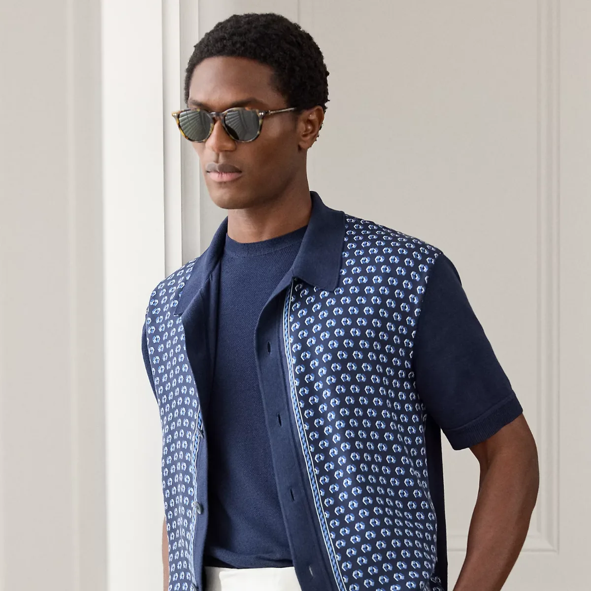 Silk-Cotton Short-Sleeve Cardigan by Ralph Lauren