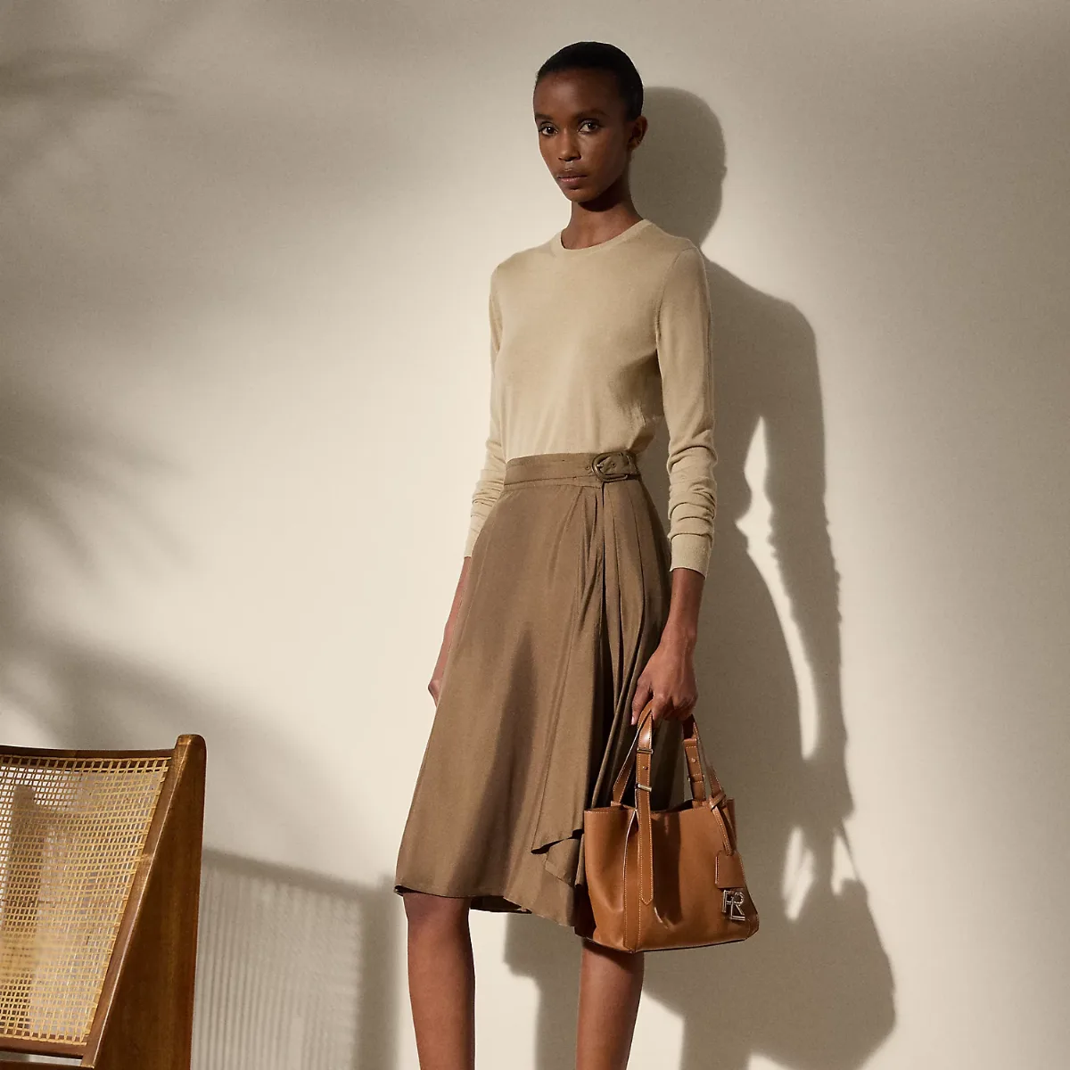 Vivianne Pleated Silk Shantung Skirt by Ralph Lauren