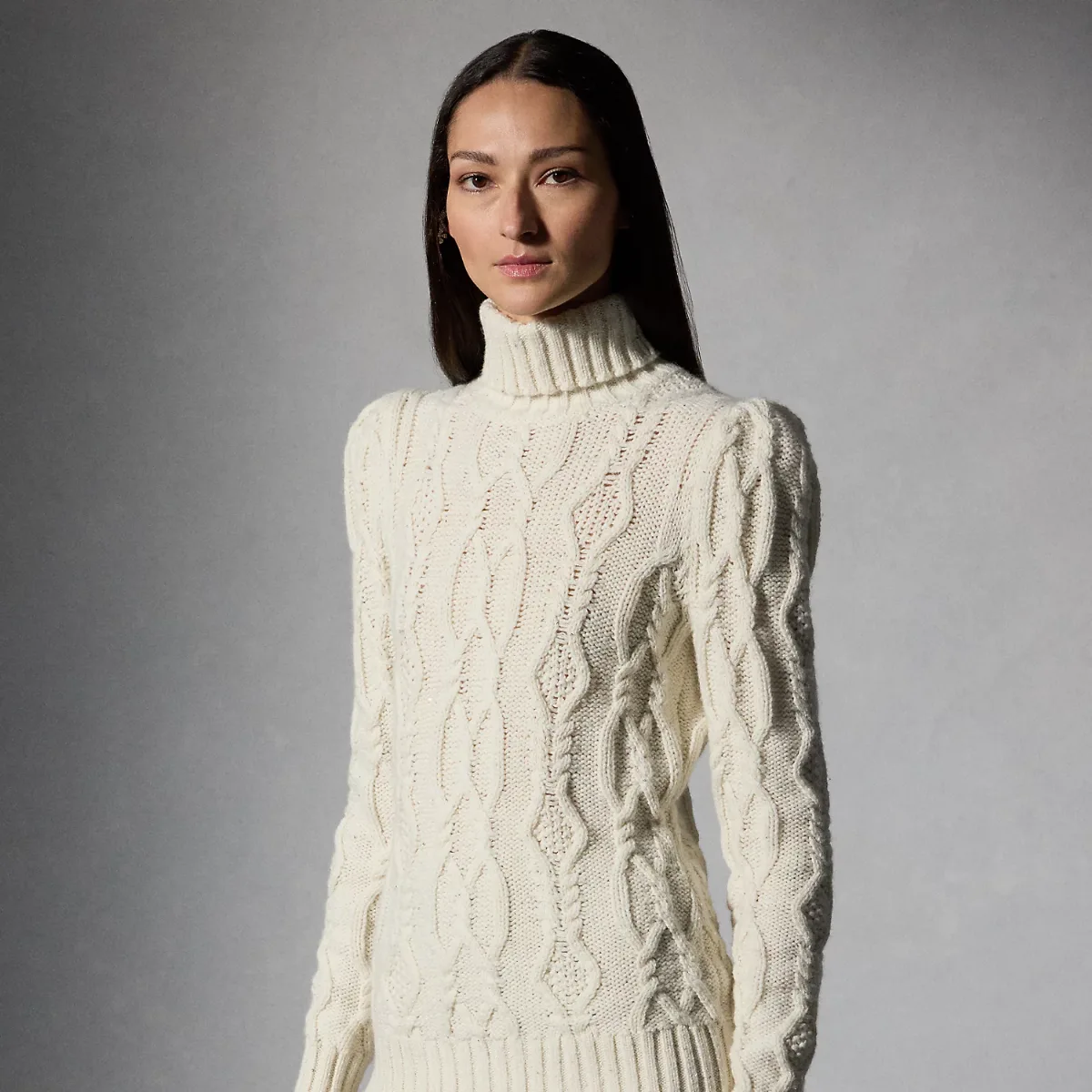 Sequined Wool-Blend Aran-Knit Turtleneck by Ralph Lauren