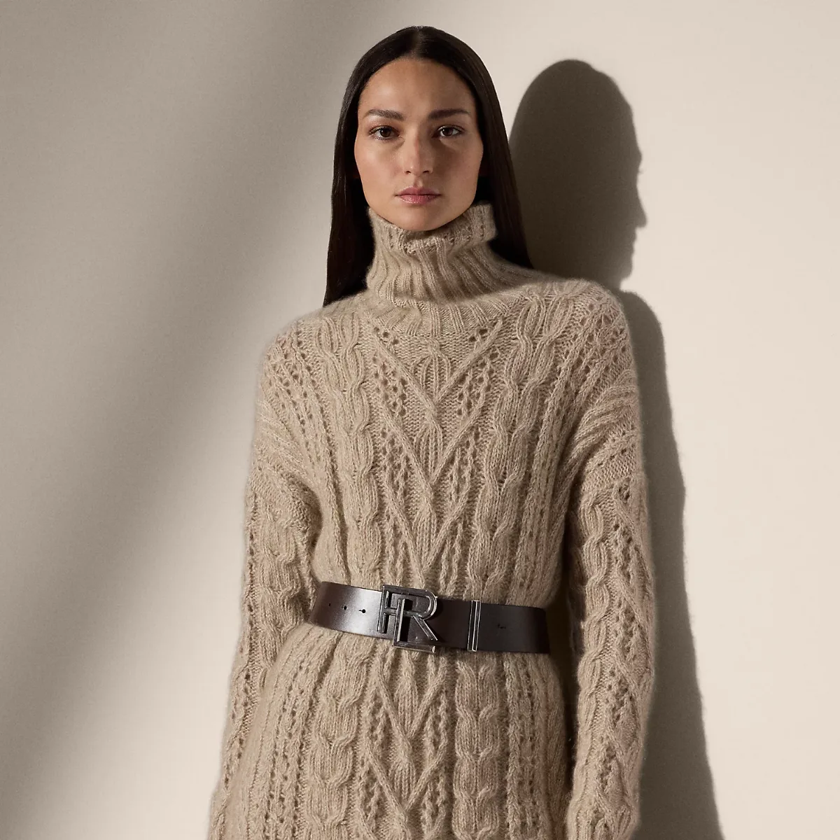 Cable-Knit Mouliné Cashmere Turtleneck by Ralph Lauren