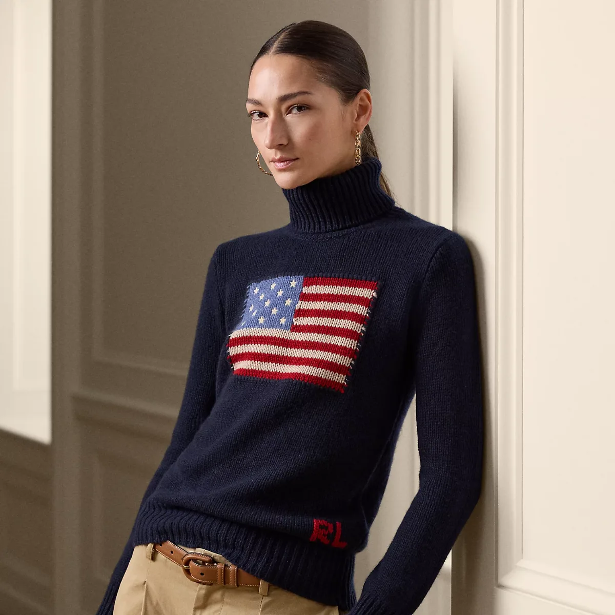 Flag Cashmere Turtleneck Sweater by Ralph Lauren