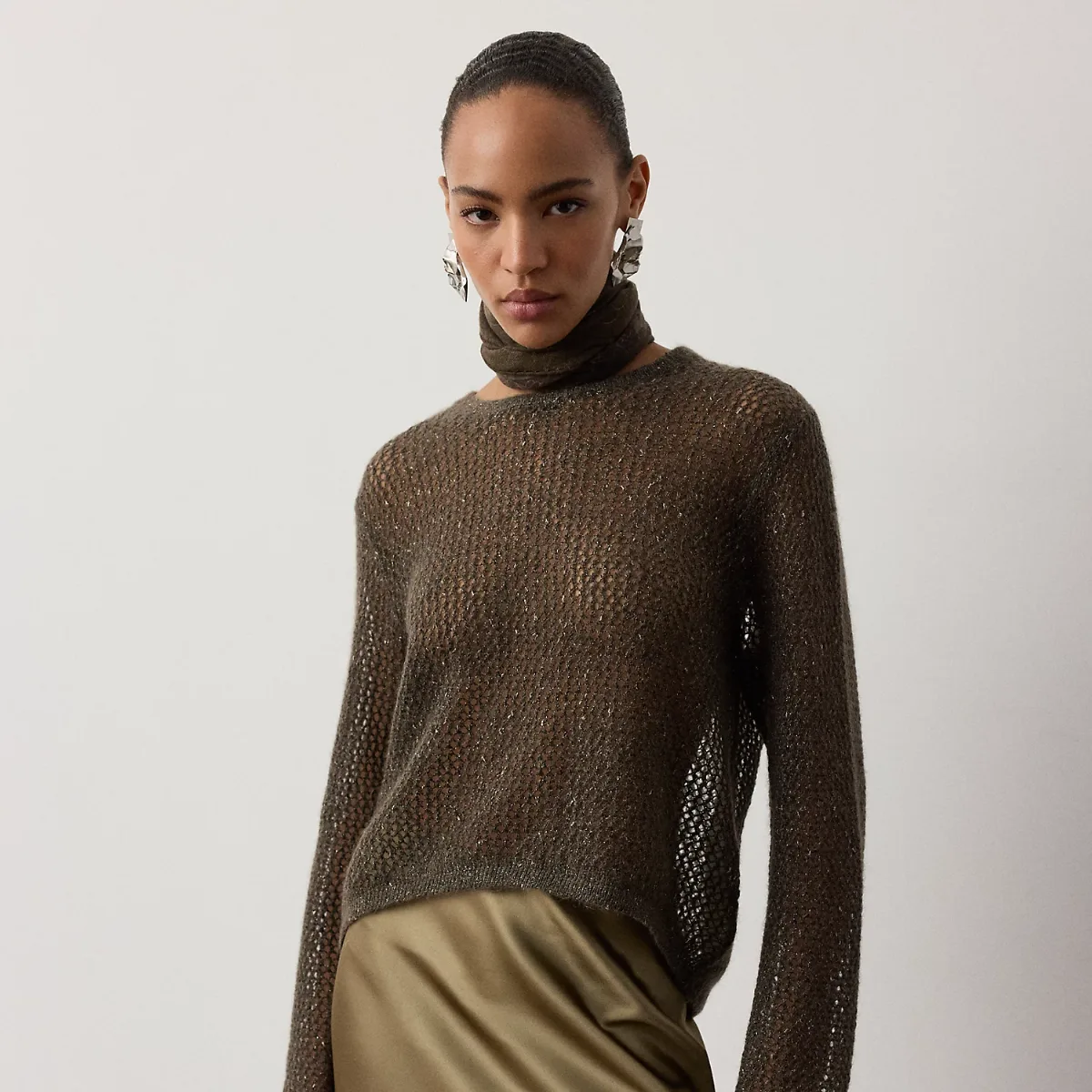 Metallic Mesh Boatneck Sweater by Ralph Lauren