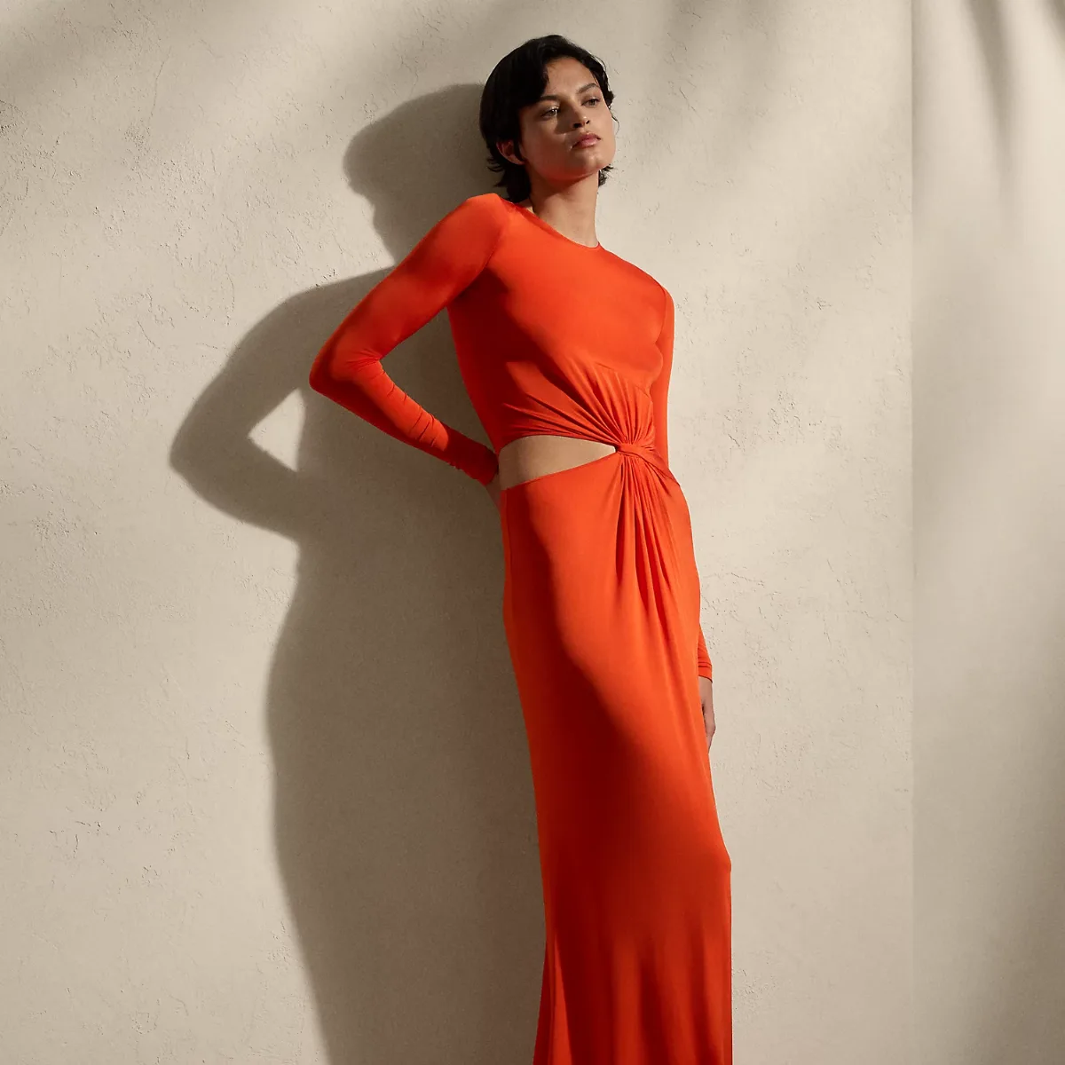 Twist-Front Long-Sleeve Evening Dress by Ralph Lauren