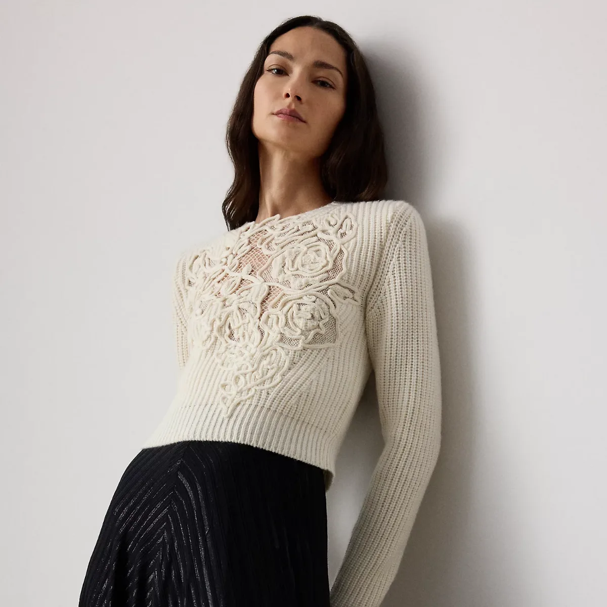 Embroidered Cashmere Cropped Sweater by Ralph Lauren