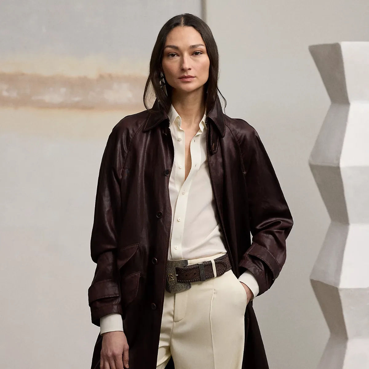 Crawford Lacquered Linen Balmacaan Coat by Ralph Lauren