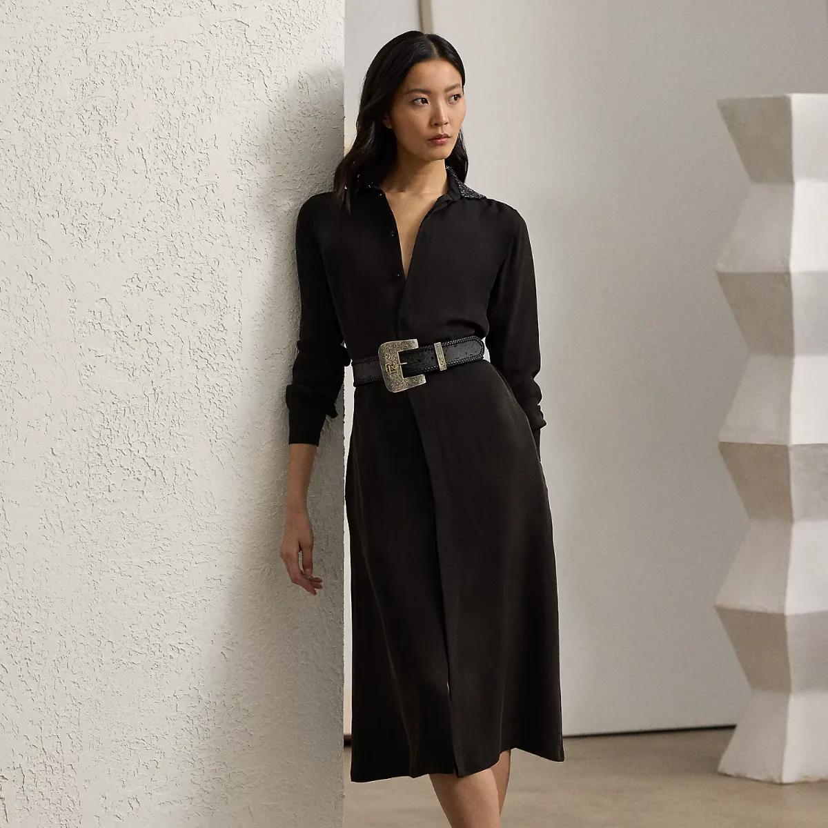 Noelle Washed Matte Satin Day Dress by Ralph Lauren