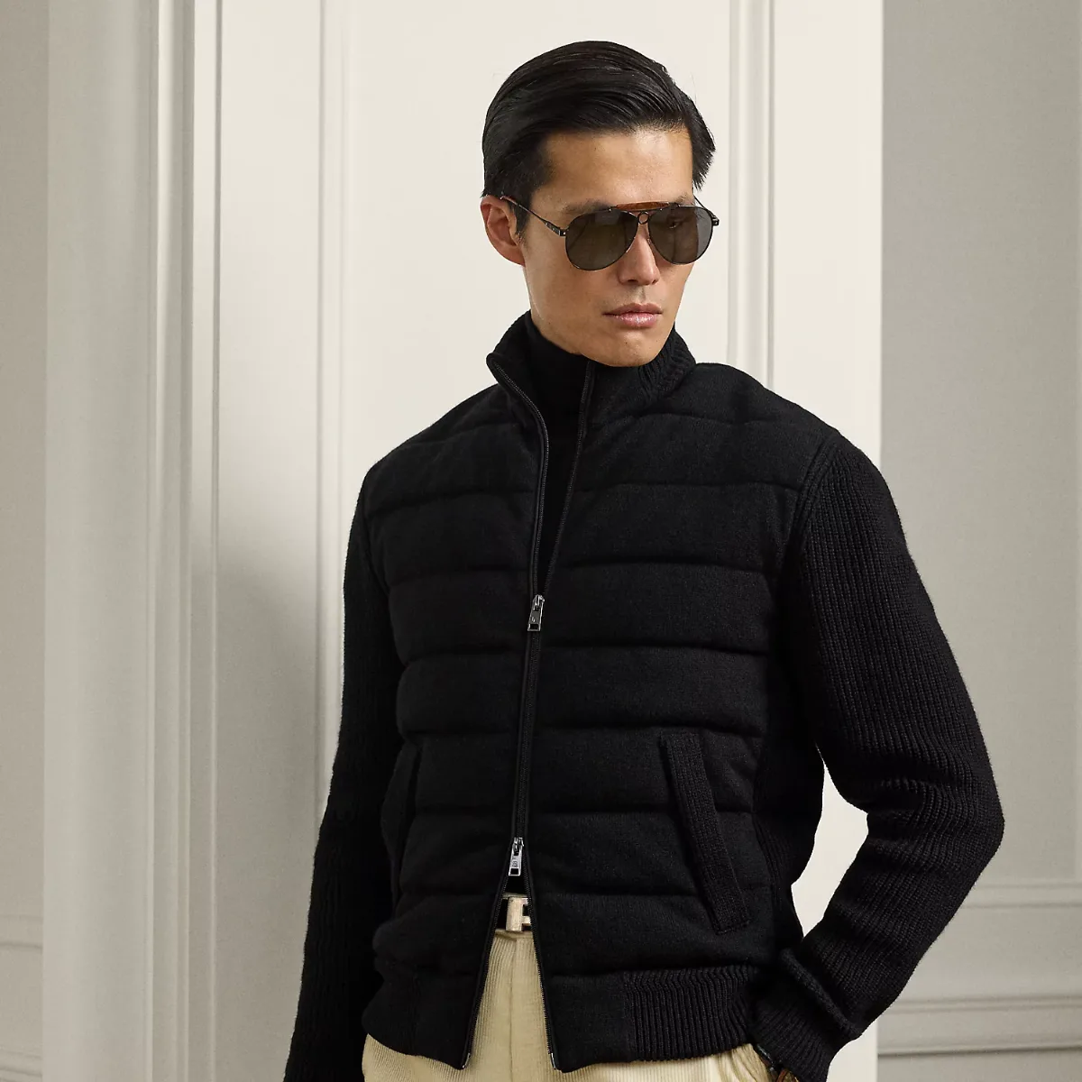 Cashmere-Blend Hybrid Down Sweater