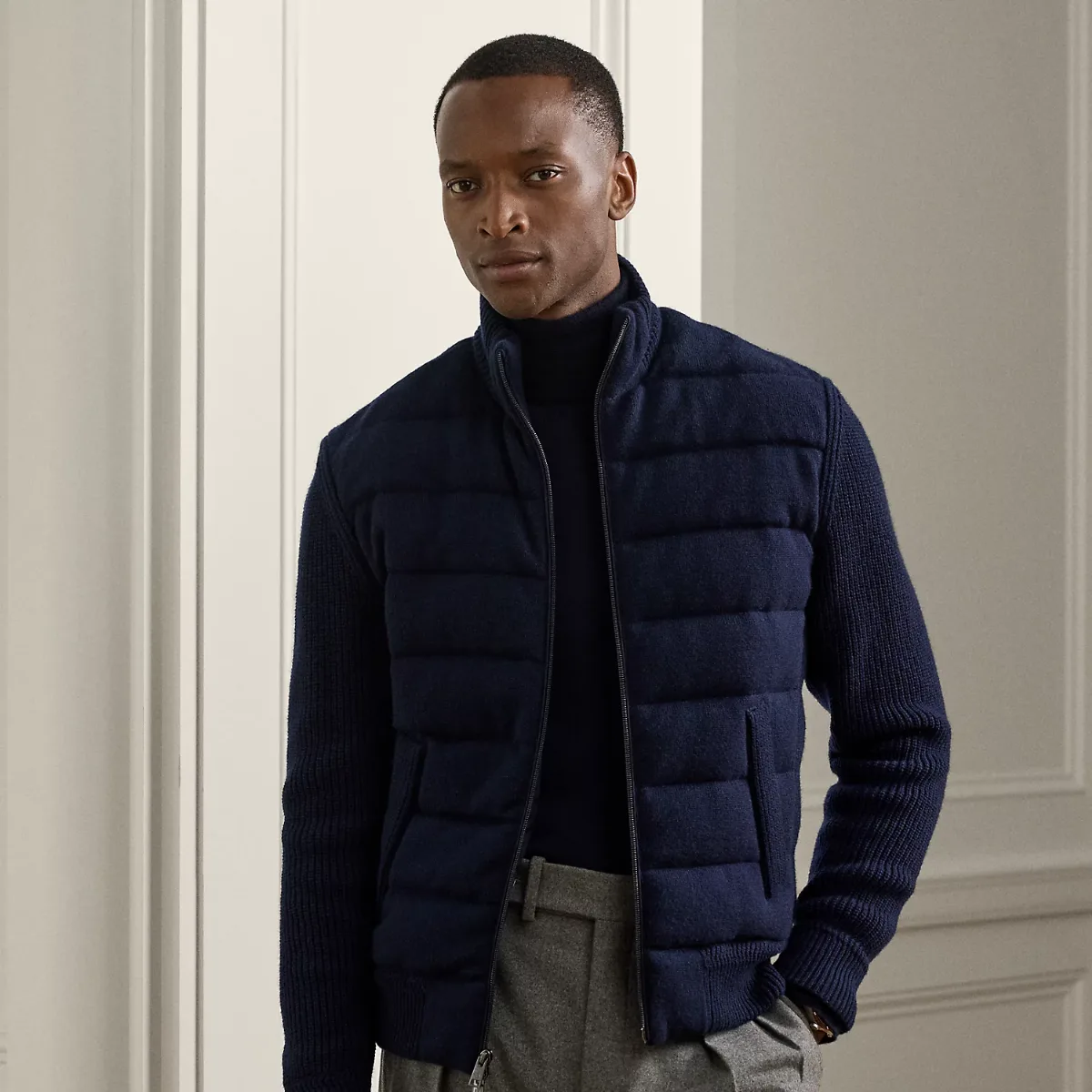 Cashmere-Blend Hybrid Down Sweater
