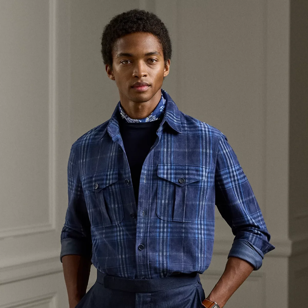 Plaid-Print Suede Overshirt by Ralph Lauren