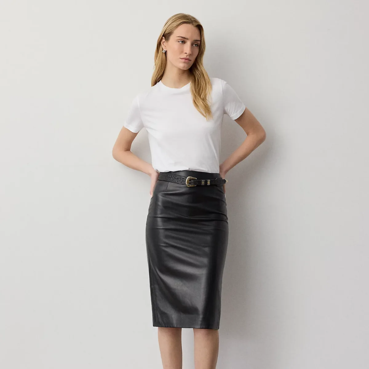 Short Curran Nappa Leather Pencil Skirt