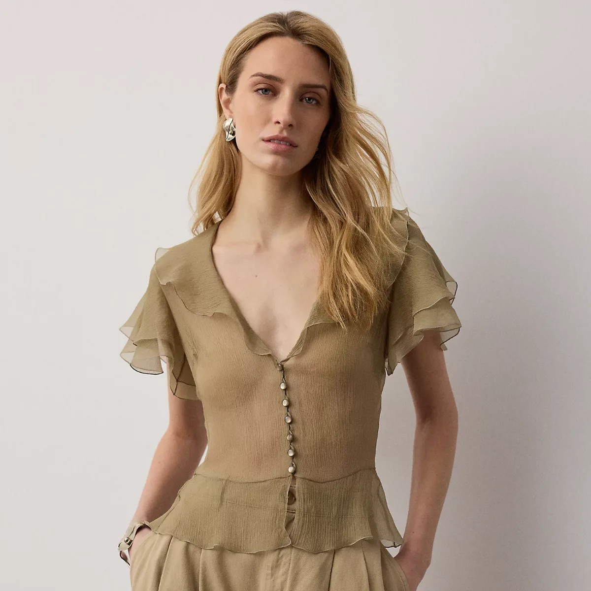 Kristina Crinkle Chiffon Blouse by Ralph Lauren