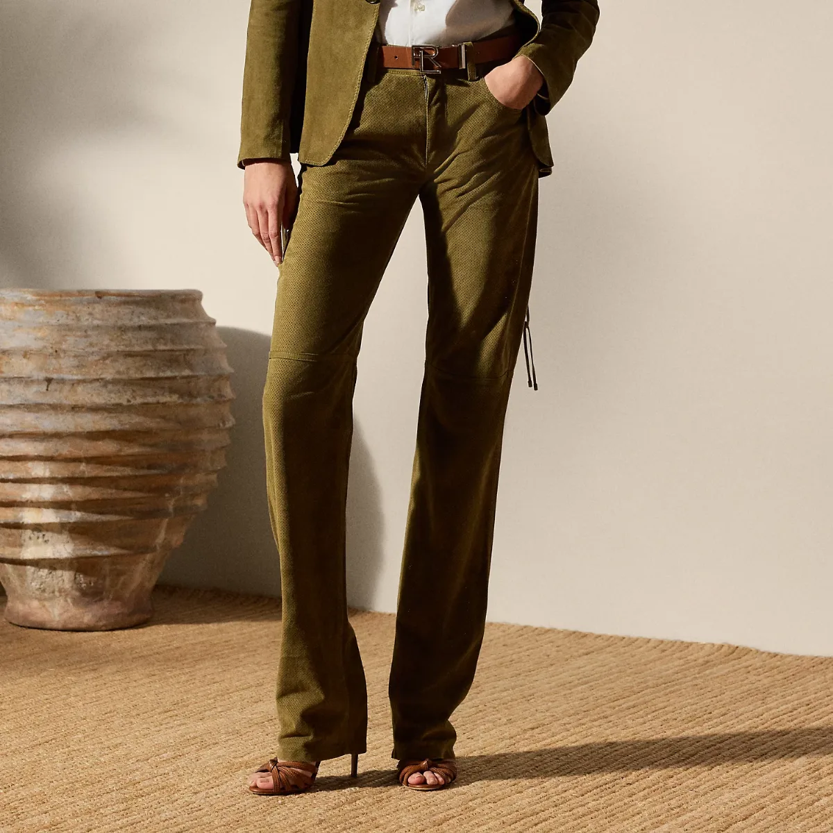 Scottie Perforated Lamb-Suede Pant by Ralph Lauren