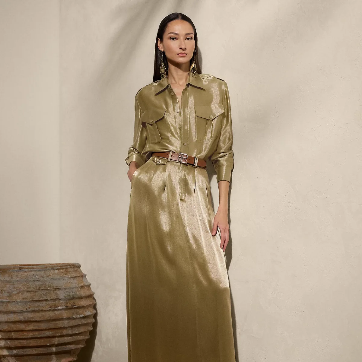 Demetrius Metallic Satin Maxiskirt by Ralph Lauren