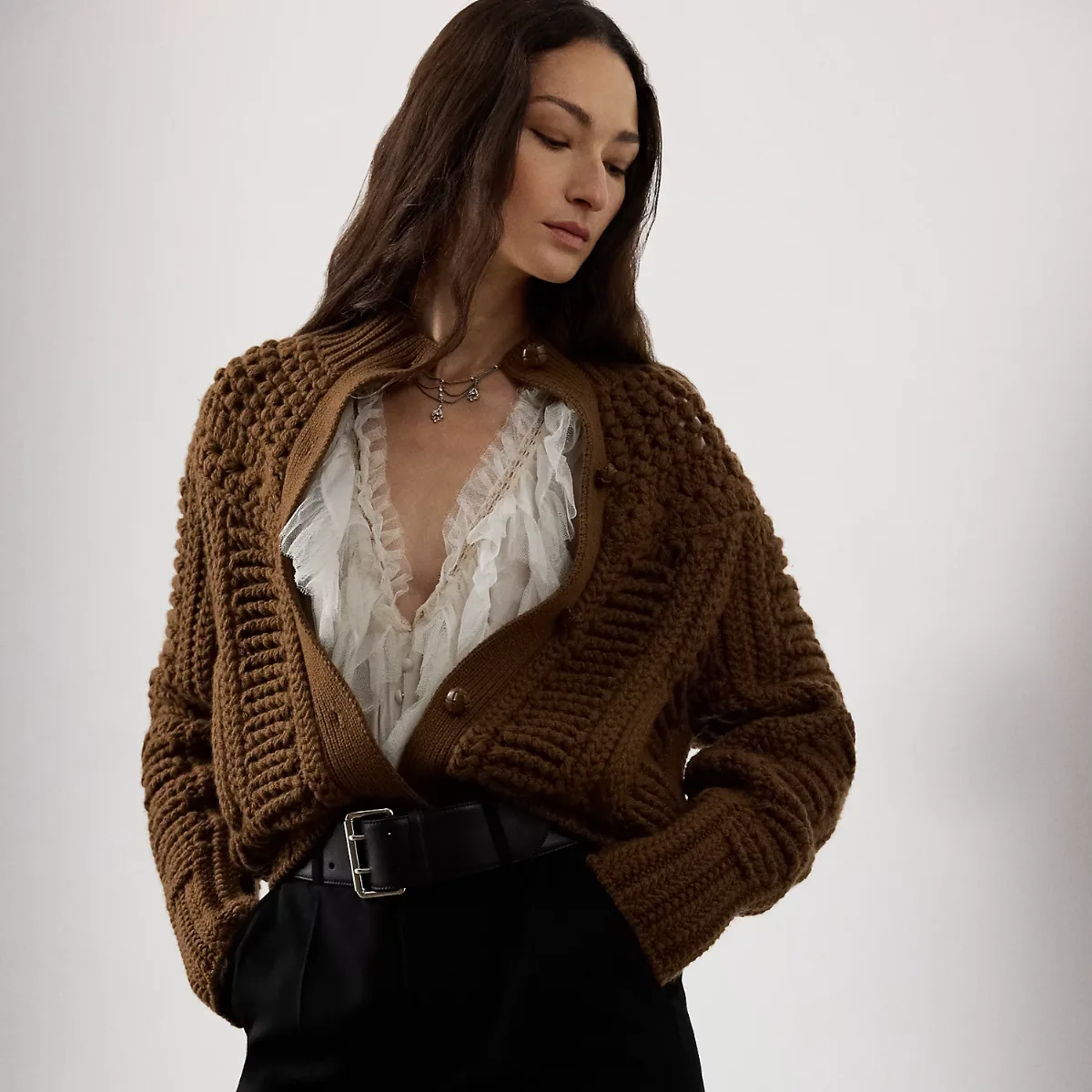 Hand-Knit Yoke Cashmere Cardigan by Ralph Lauren
