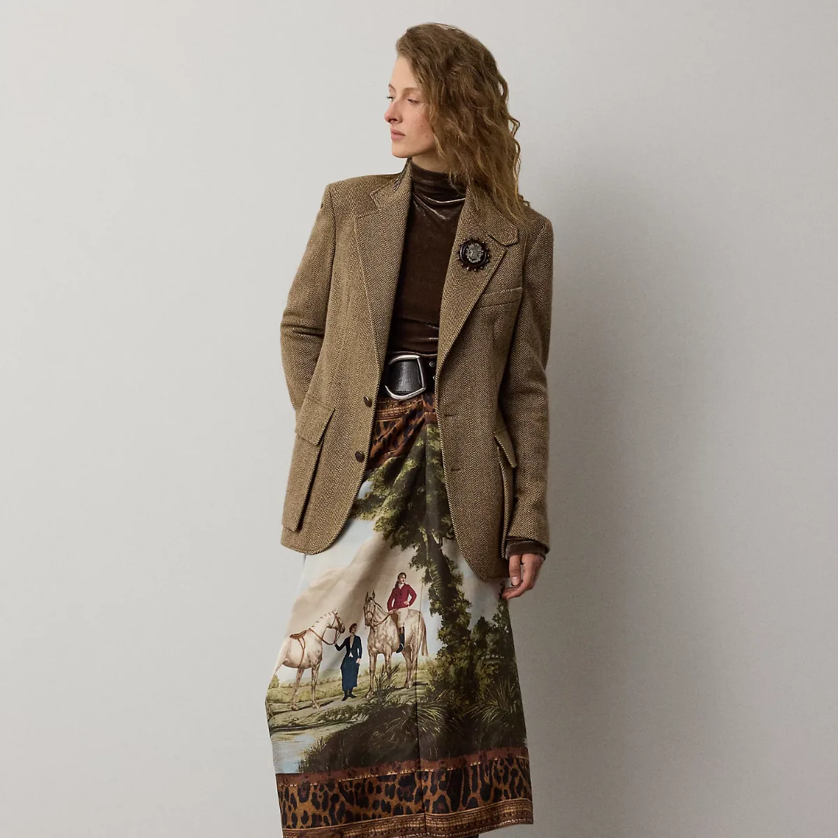 Debbie Scenic-Print Silk Twill Skirt