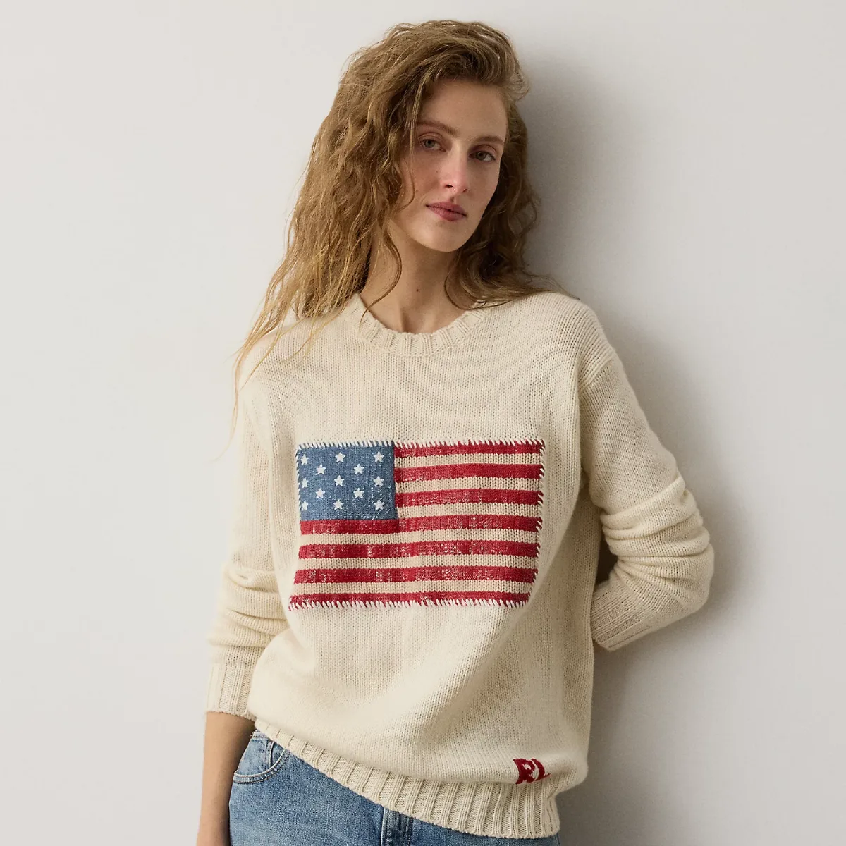 Embellished Cashmere Flag Sweater by Ralph Lauren
