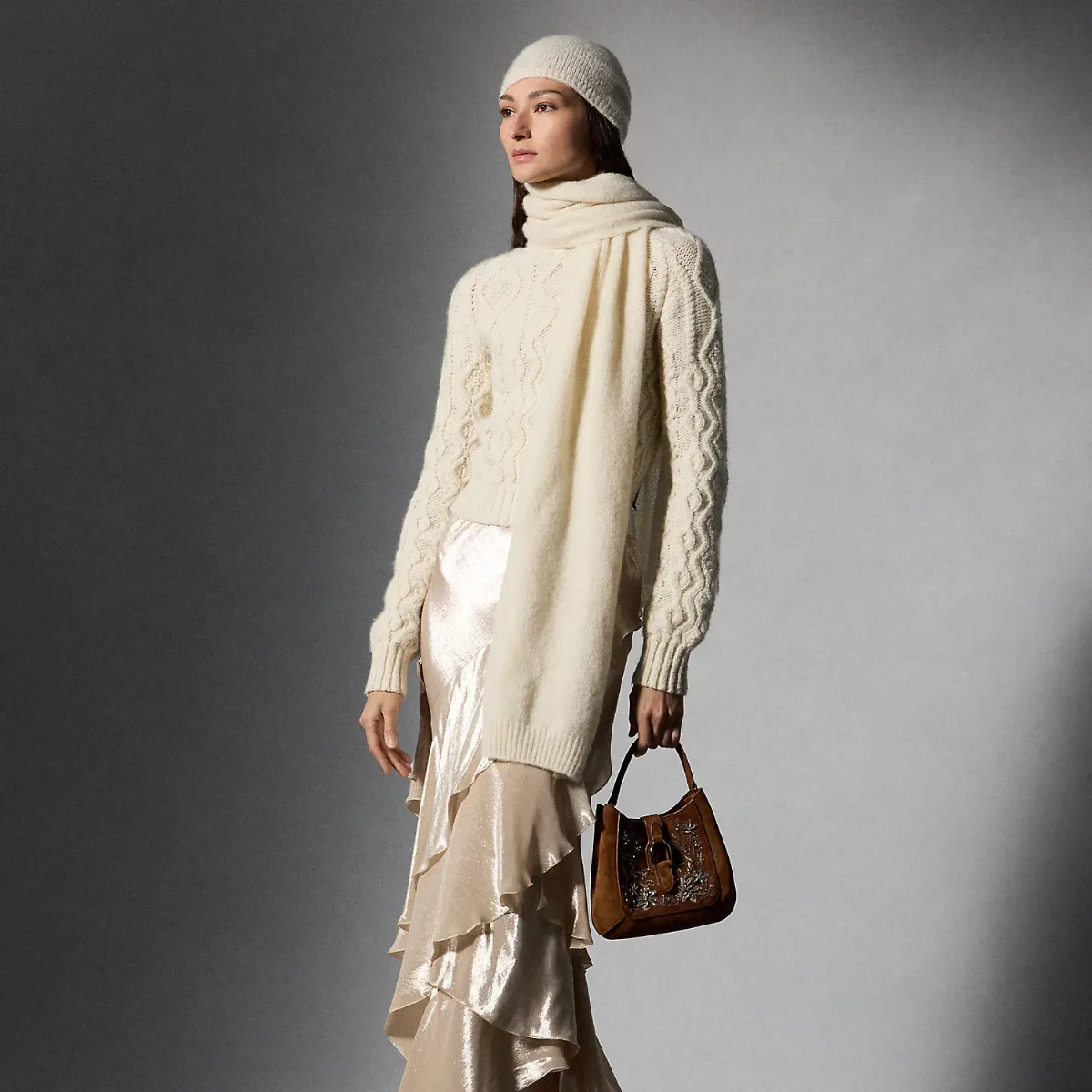 Neeva Striped Metallic Chiffon Maxiskirt by Ralph Lauren