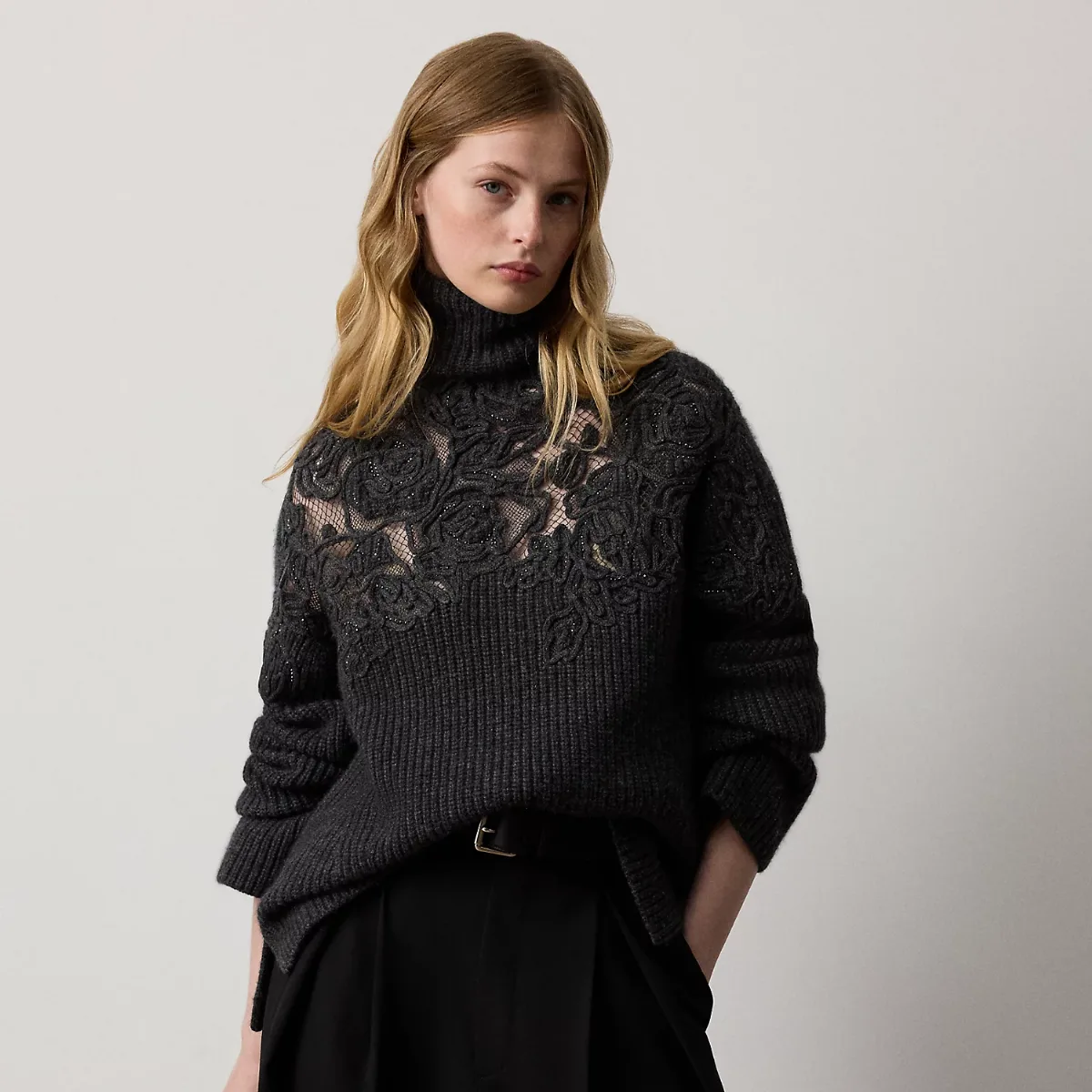 Embroidered Cashmere Funnelneck Sweater by Ralph Lauren