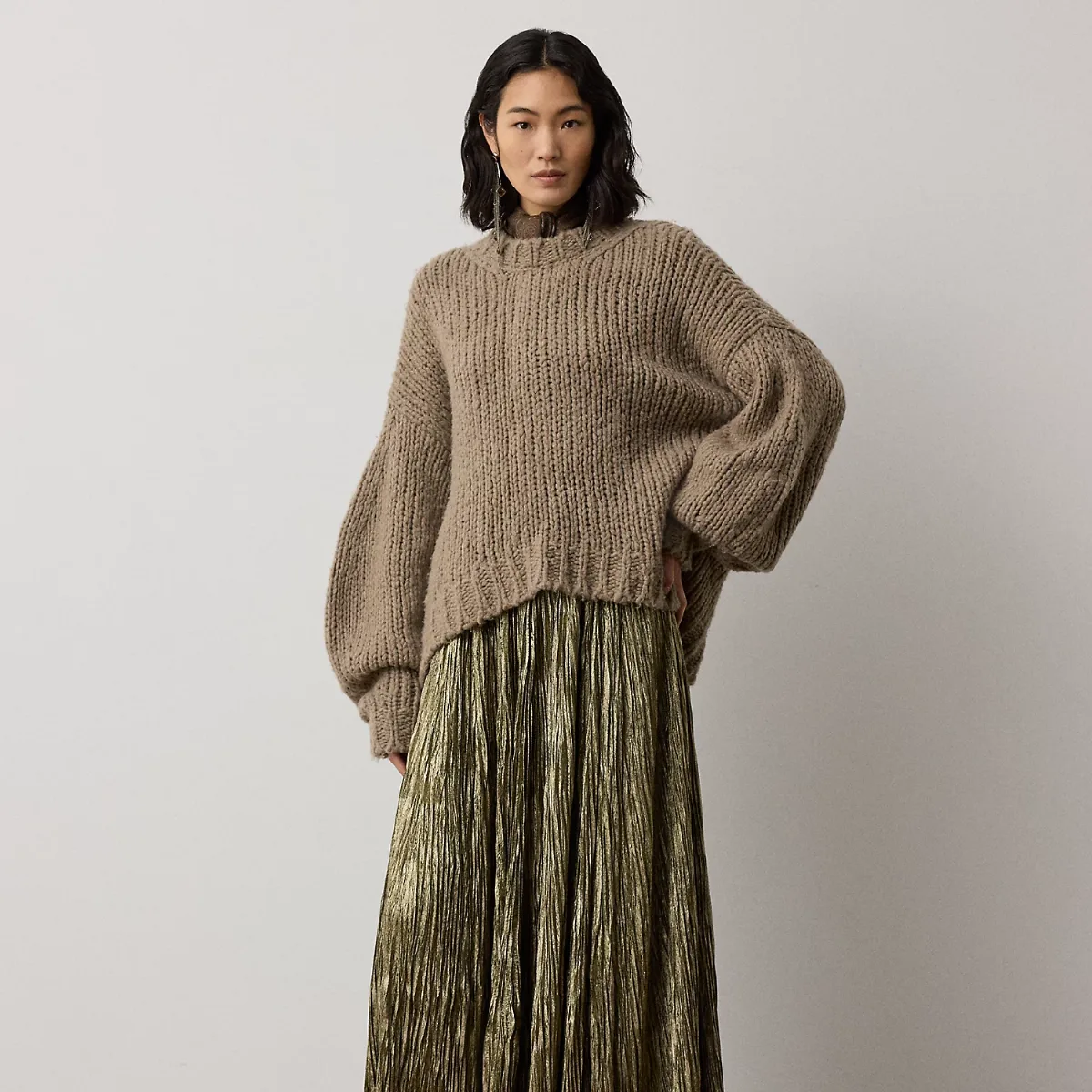 Luciana Foiled Brushed Satin Maxiskirt by Ralph Lauren