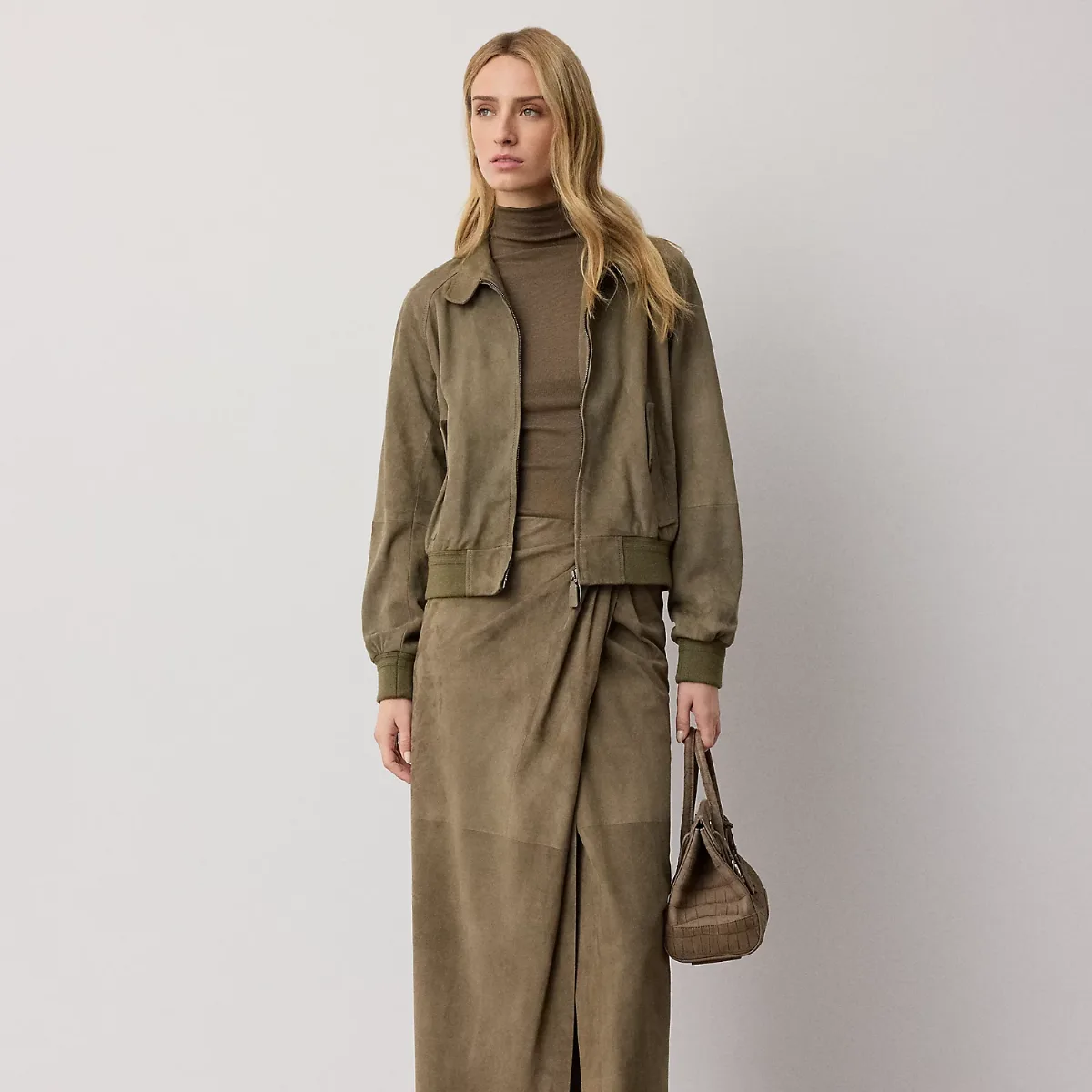 Teegan Twist-Front Lamb-Suede Skirt by Ralph Lauren
