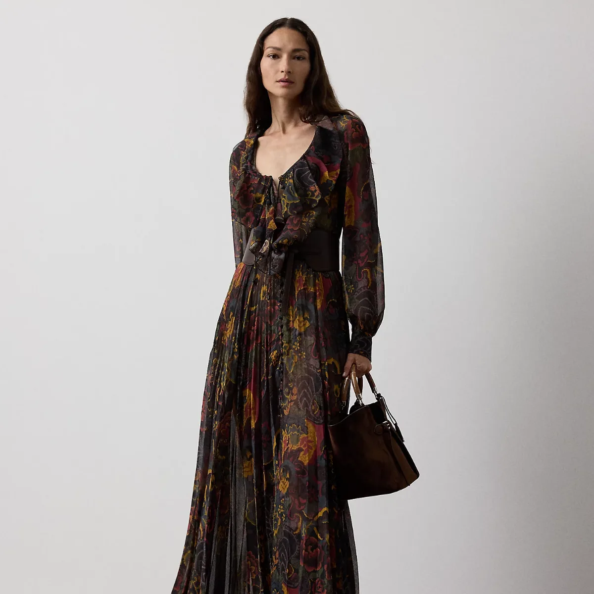 Catia Paisley Pleated Chiffon Day Dress by Ralph Lauren
