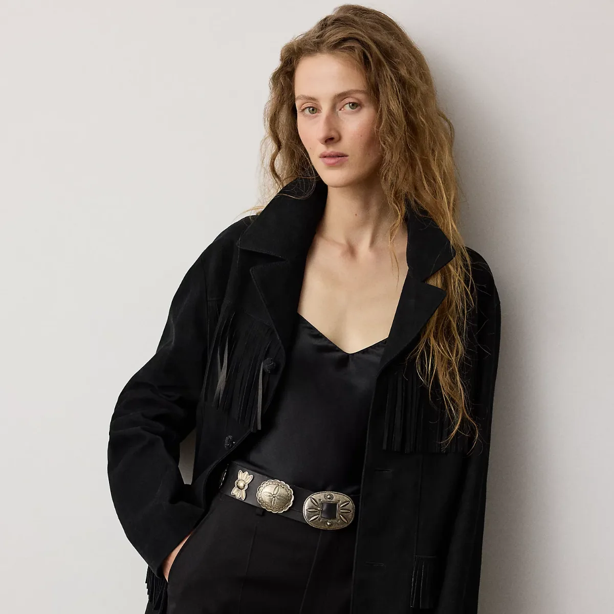 Perce Fringe-Trim Lamb-Suede Jacket by Ralph Lauren