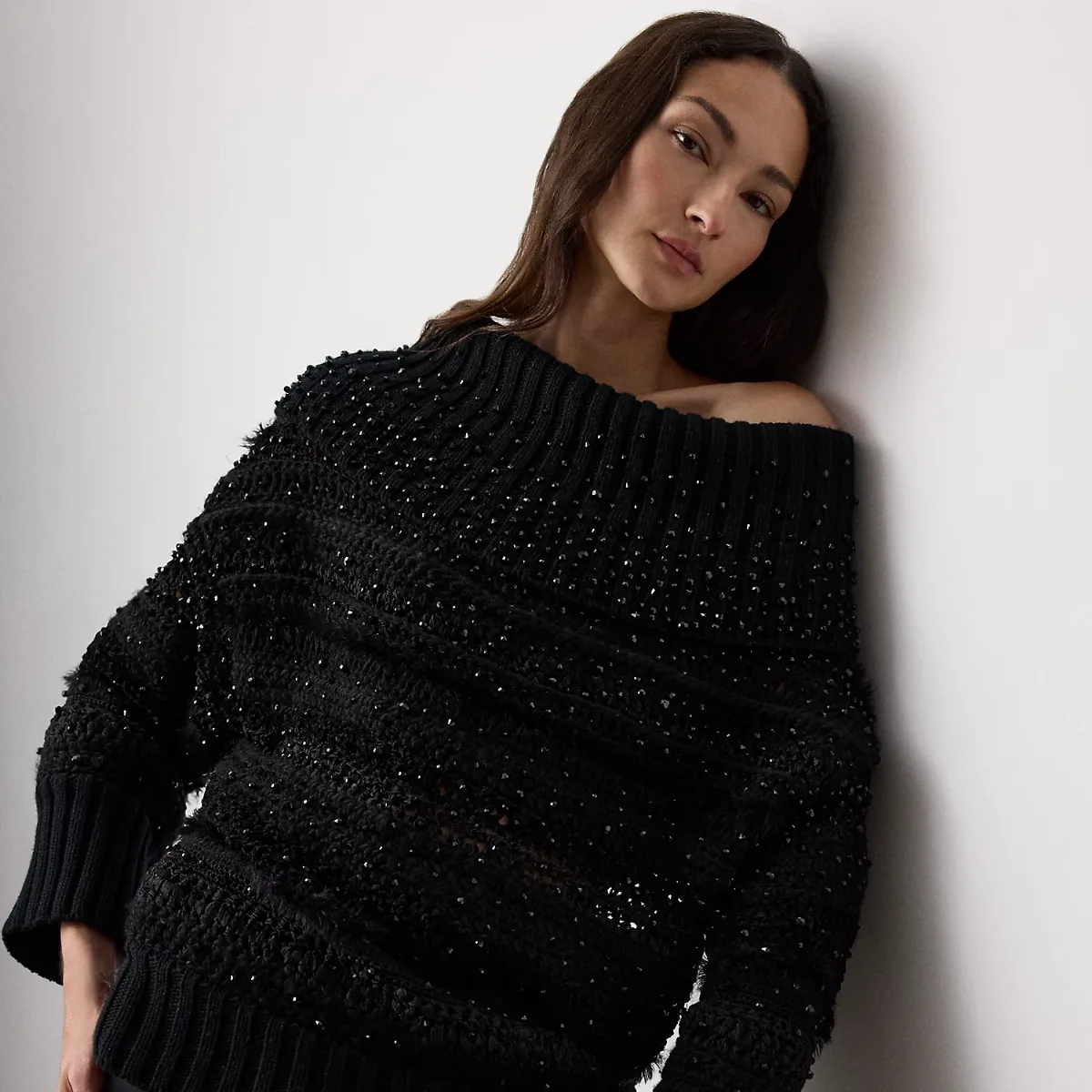 Embellished Off-the-Shoulder Sweater