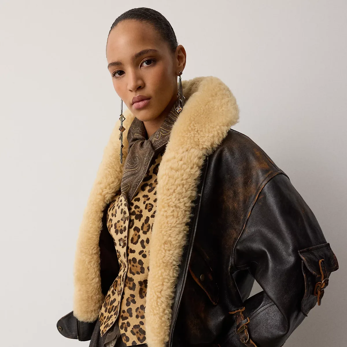 Lianne Shearling & Leather Flight Jacket by Ralph Lauren