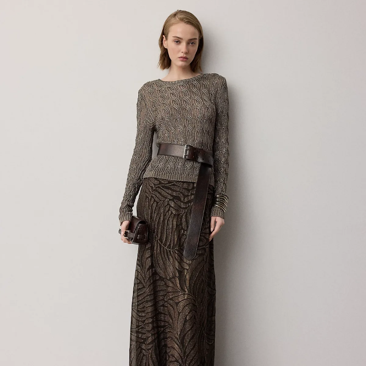 Masina Foiled Crinkle Chiffon Skirt by Ralph Lauren