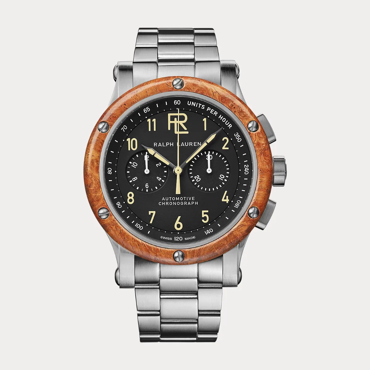 42 mm Chronograph Steel Wood Bezel Watch by Ralph Lauren