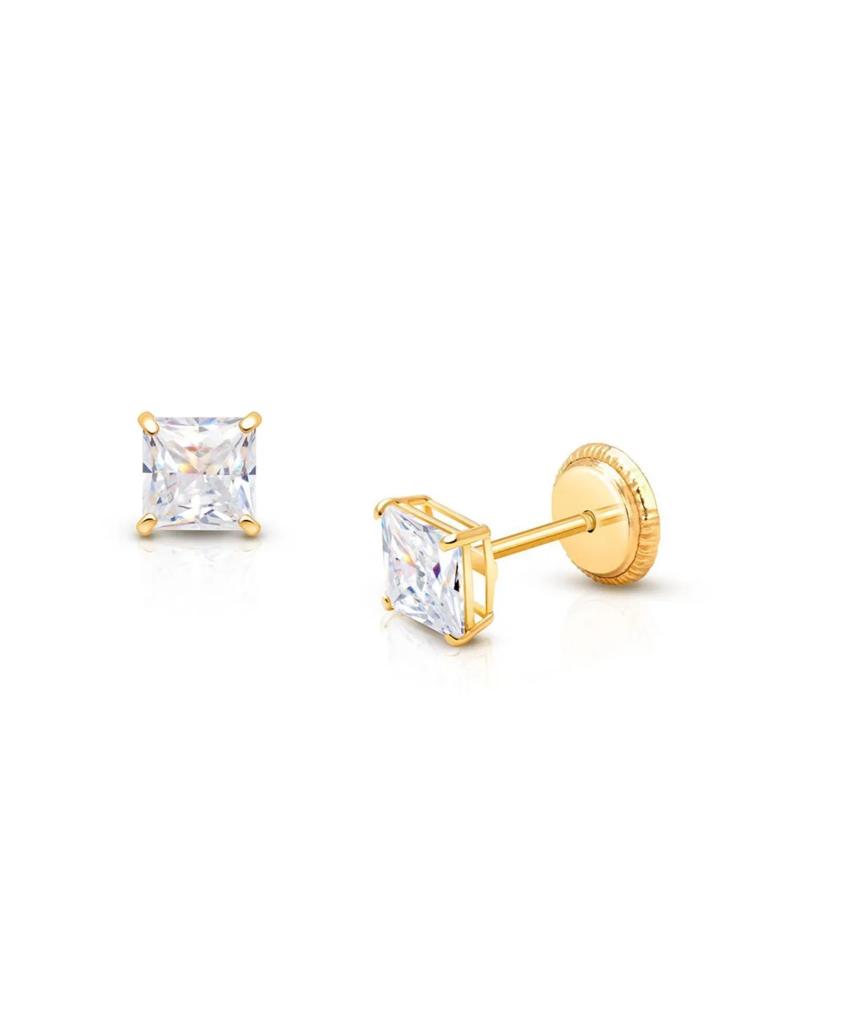 4mm Princess Cut Studs Screw Back Earrings by Tiny Blessings