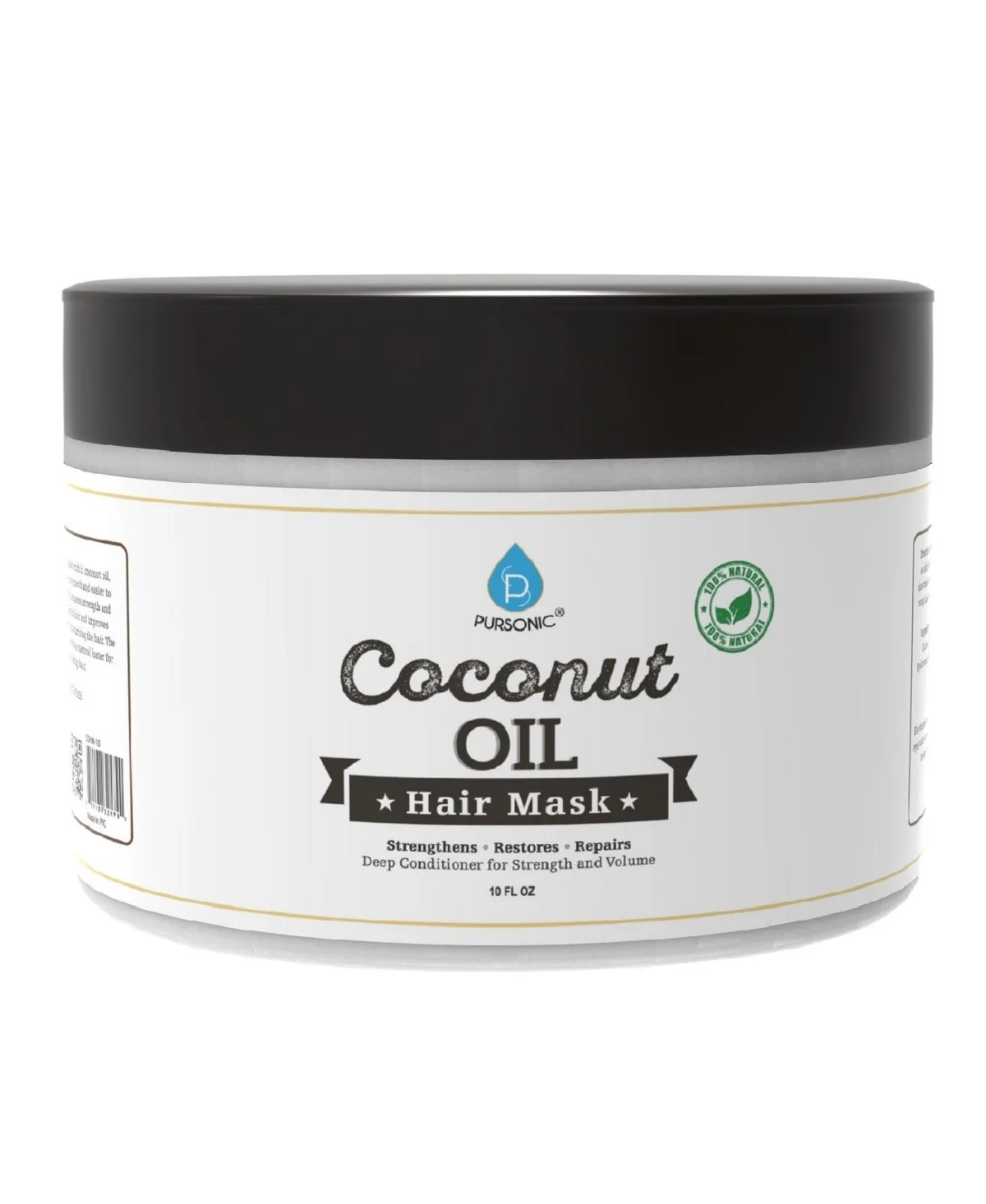 100% Natural Coconut Oil Hair Mask 10 oz by Pursonic