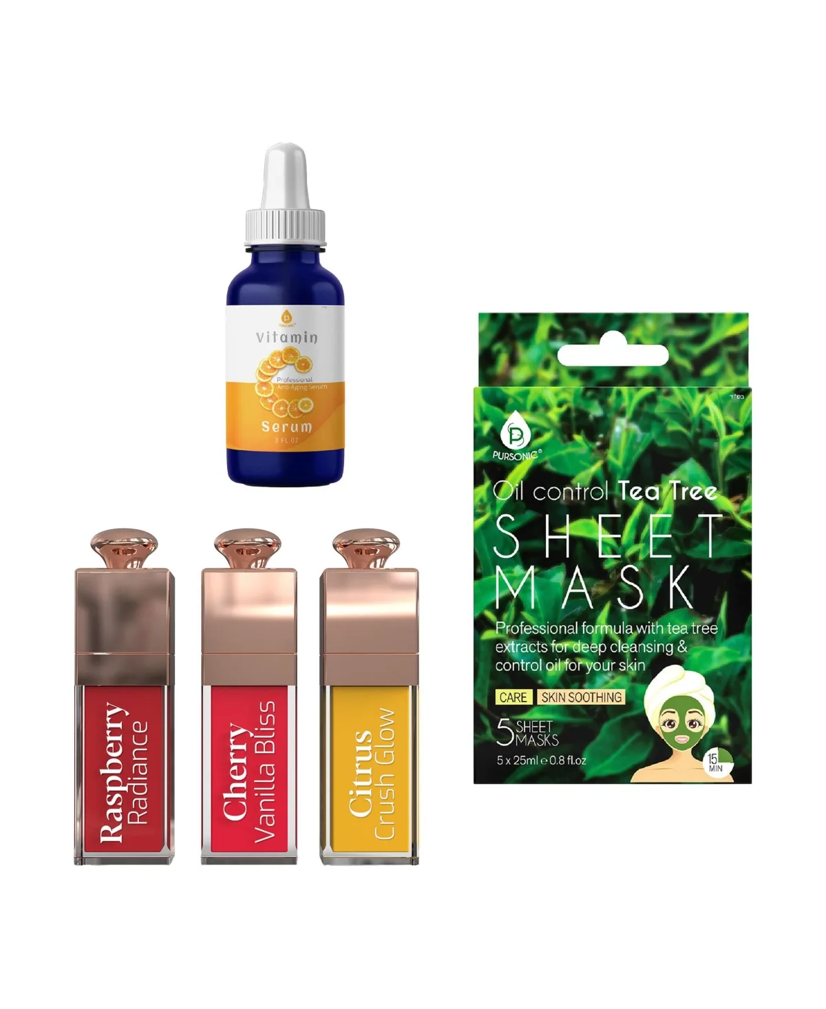 Radiant Skin Bundle: Vitamin C Serum & Tea Tree Sheet Masks by Pursonic