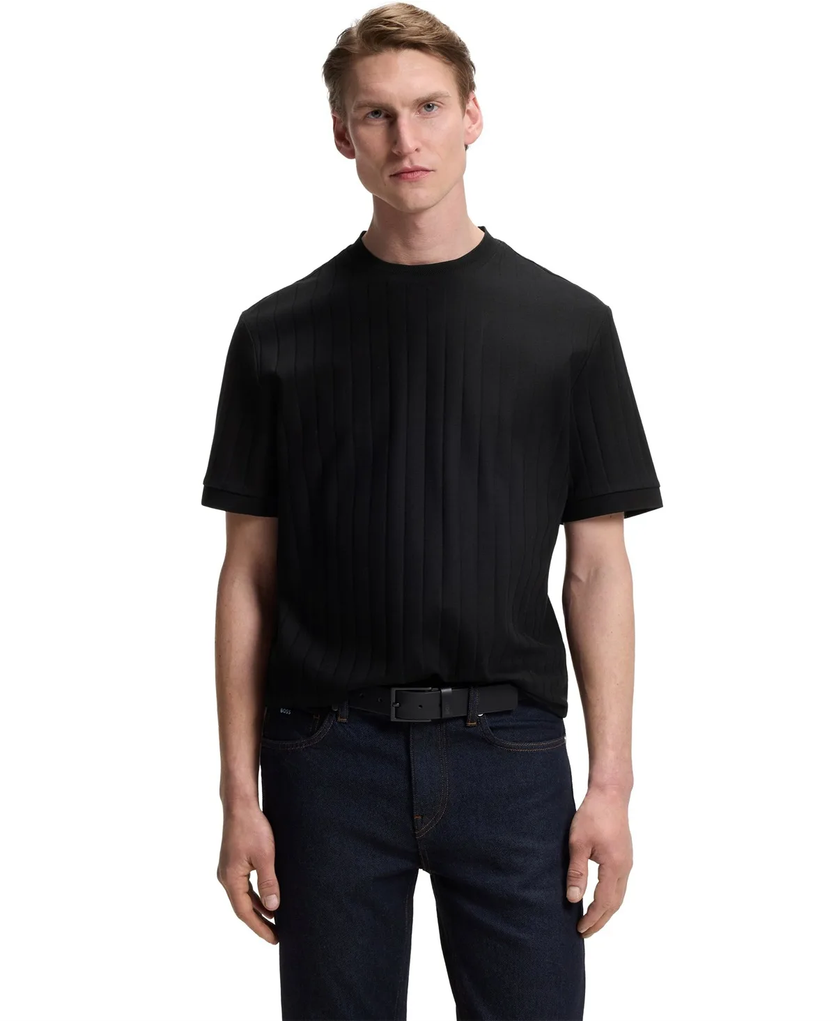 Mercerised-Cotton Structured Stripe T-Shirt by Hugo Boss