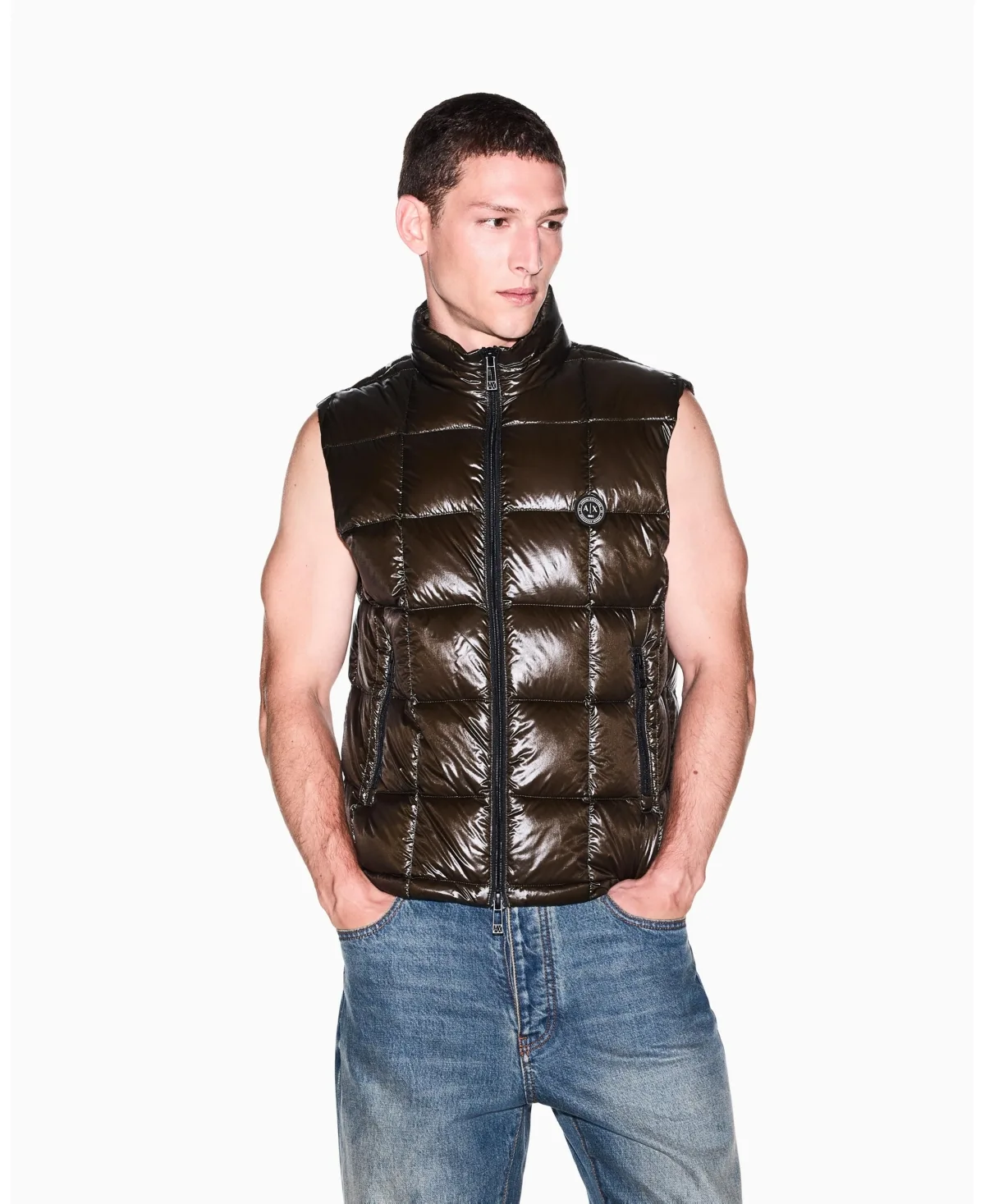 Nylon Metallic Shine Down Vest by A|x Armani Exchange
