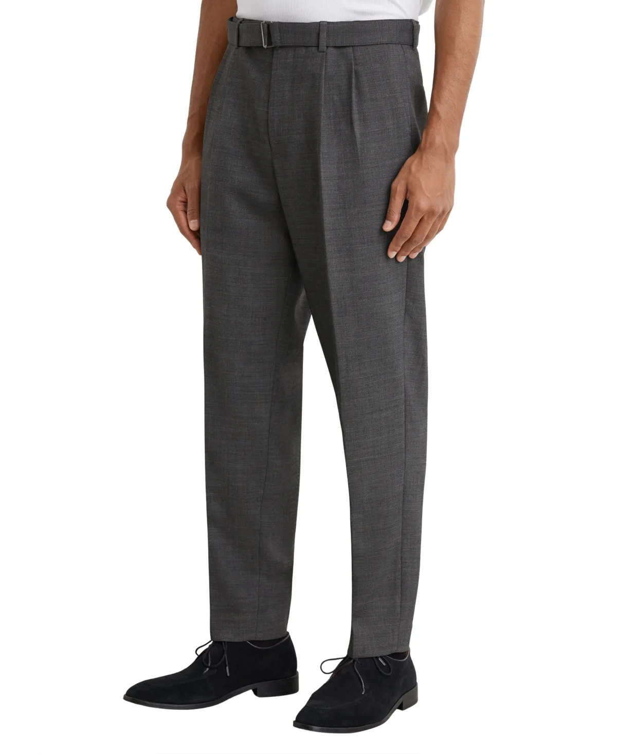 Strap Wool-Blend Belted Pleated Tapered-Fit Pants by Reiss