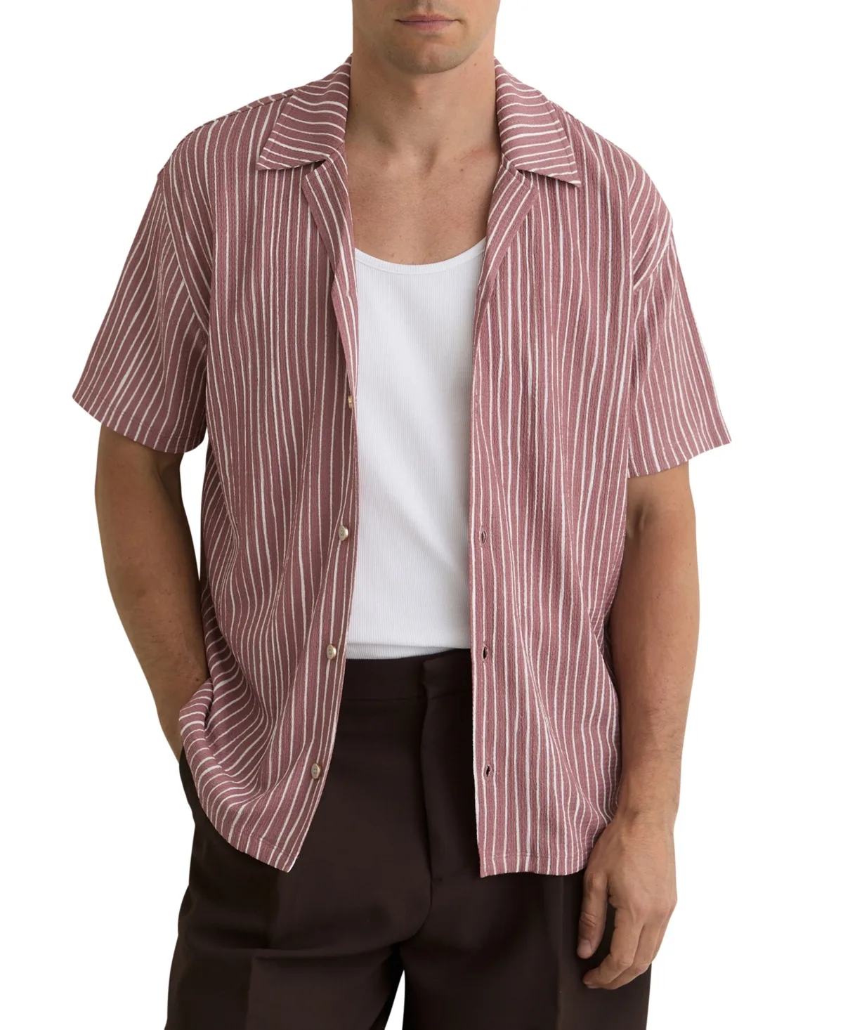 Max Textured-Stripe Cuban-Collar Short-Sleeve Shirt by Reiss