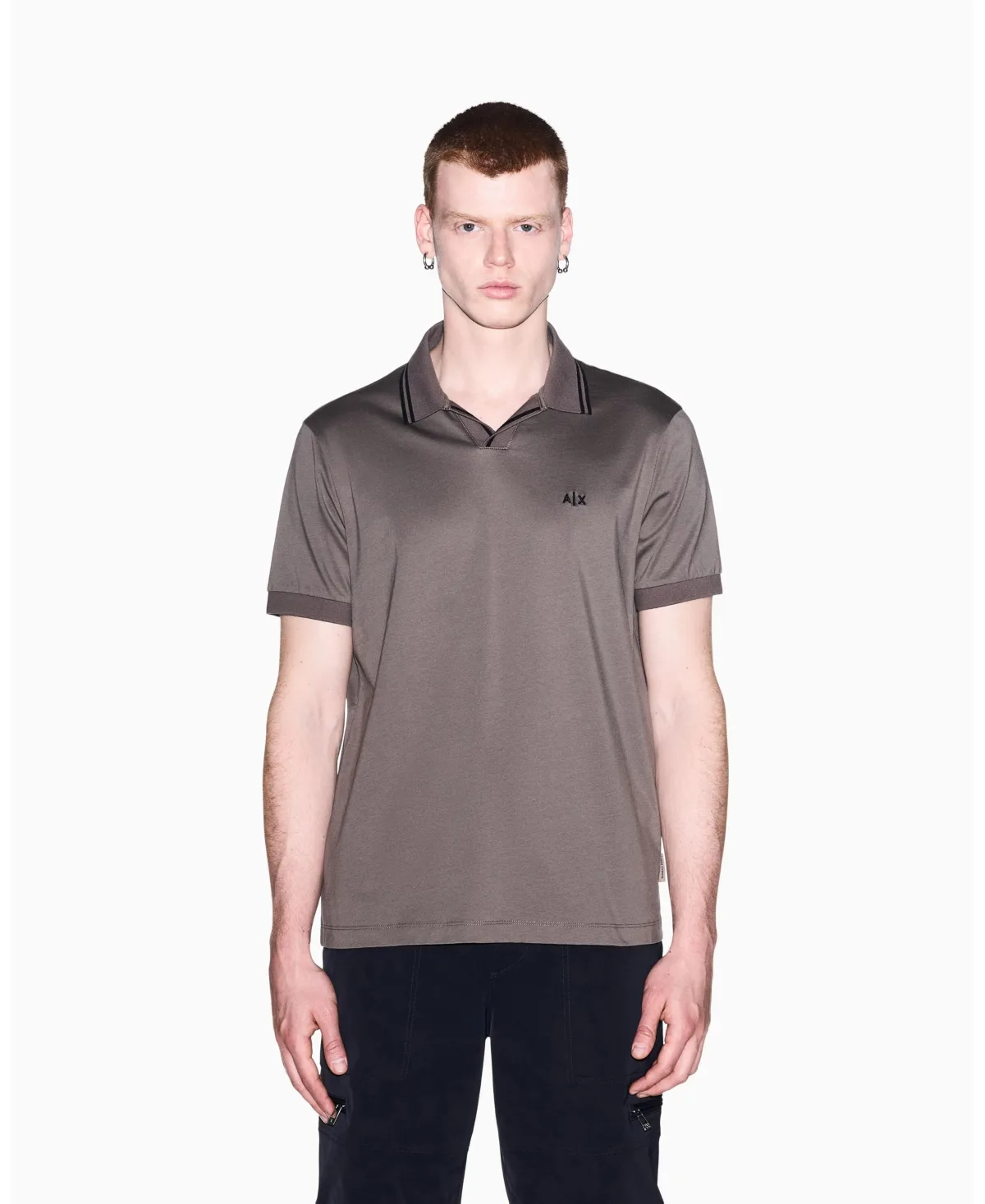 Mercerized Tipping Johnny Collar Polo Shirt by A|x Armani Exchange