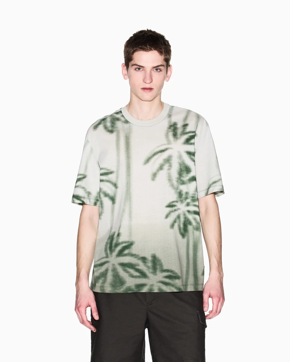 Short Sleeve Palm Tree Print Crewneck T-Shirt by A|x Armani Exchange