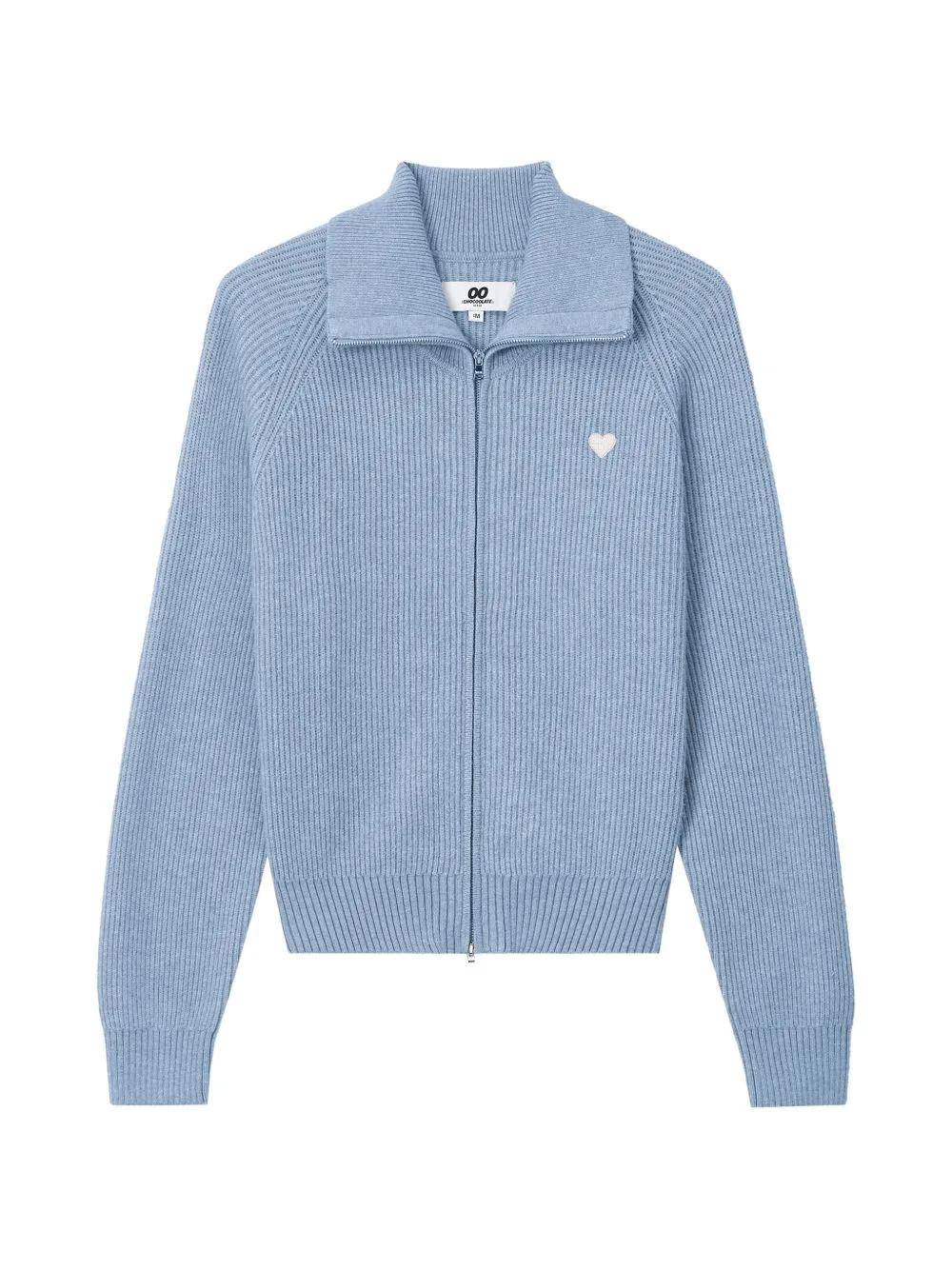 Ribbed-Knit Heart-Patch Cardigan by CHOCOOLATE