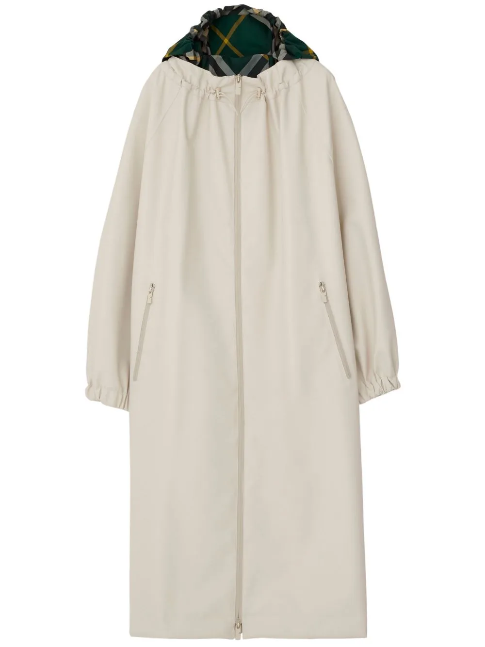Checked-Hood Gabardine Parka Coat by Burberry
