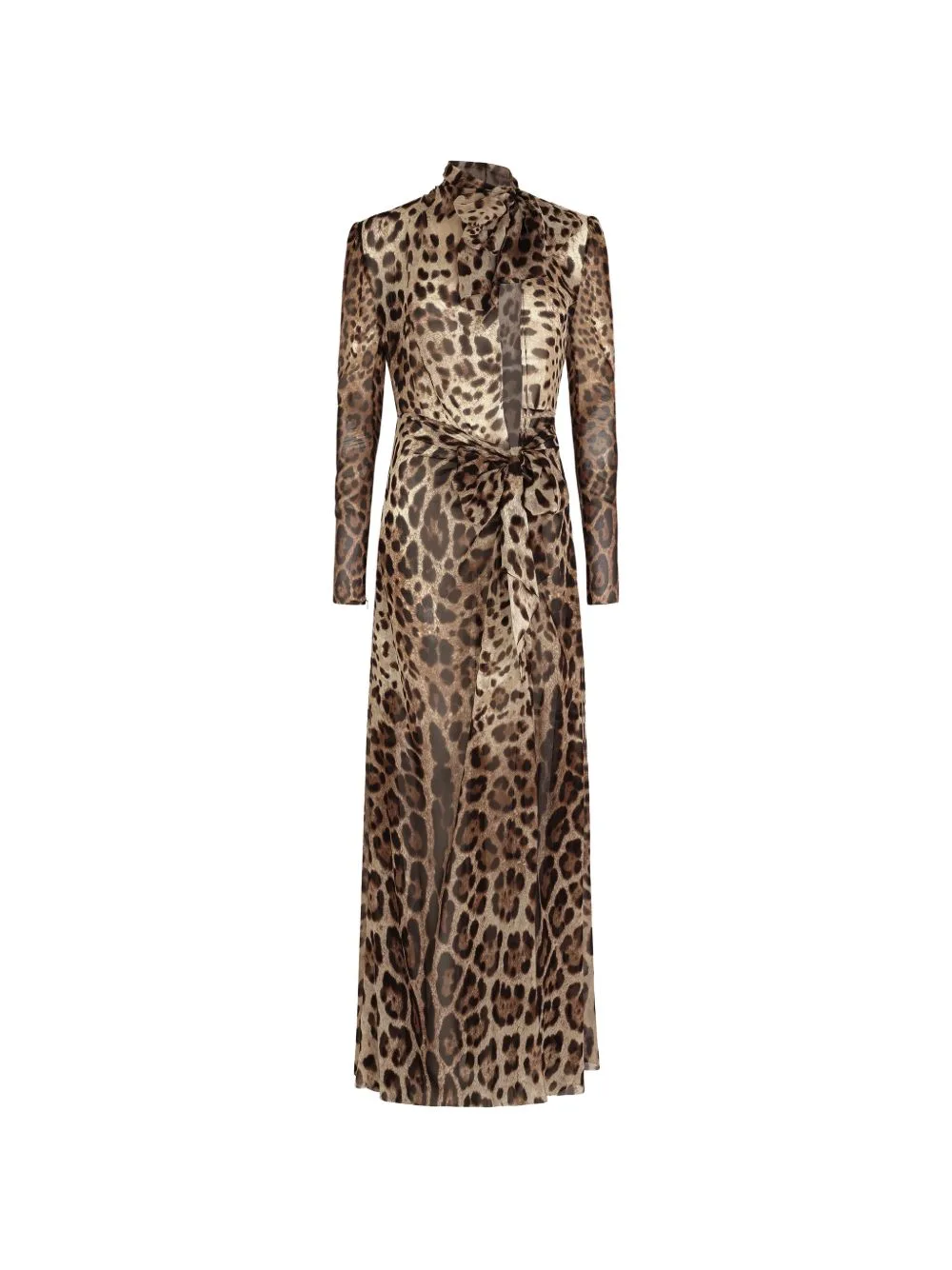 Georgette Dress with Leopard Print and Tie Details by Dolce & Gabbana