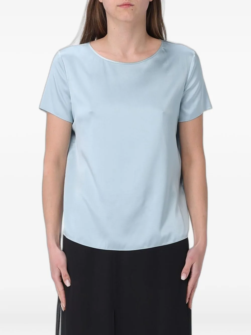 Satin Blouse in a Silk Blend with Short Sleeves Essential by Emporio Armani
