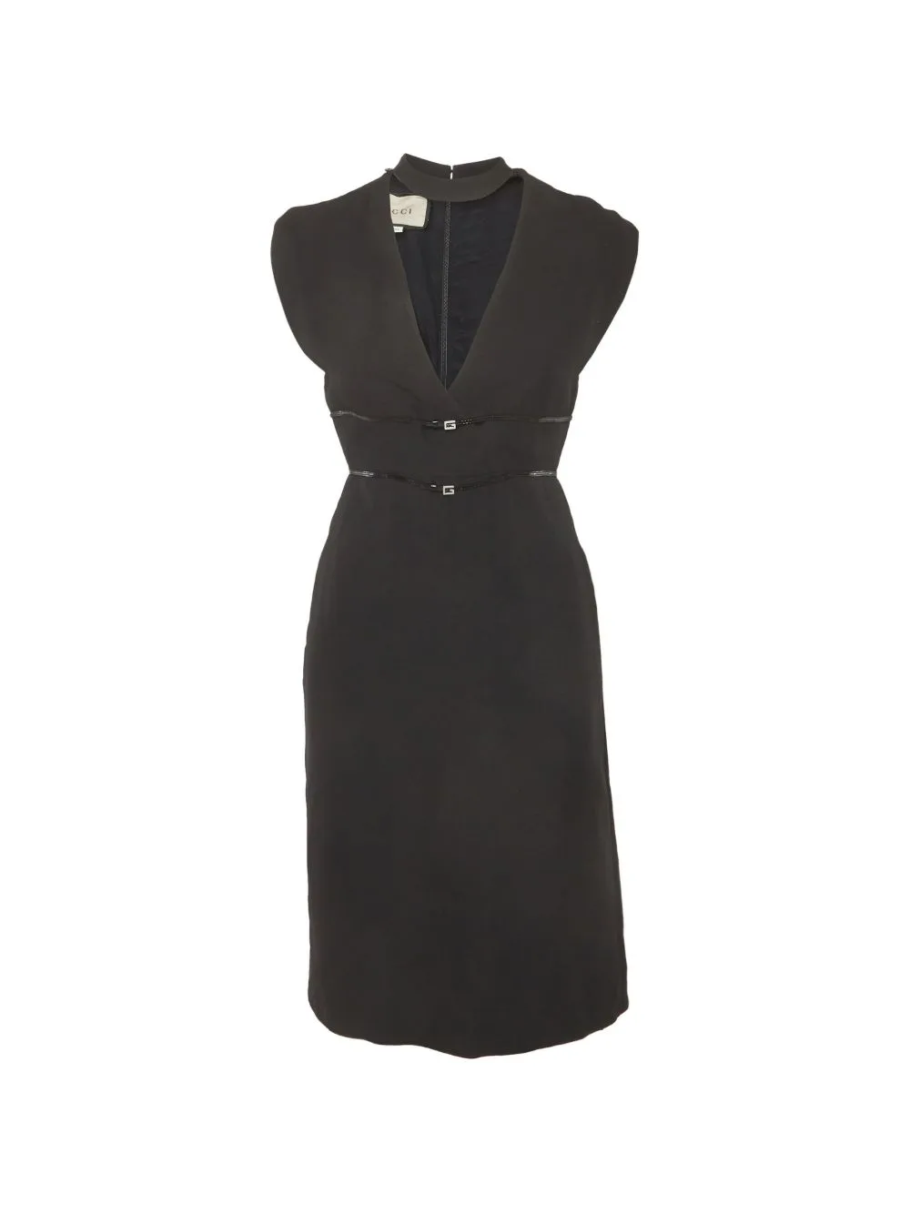 V-Neck Leather-Trim Mini Dress by Gucci Pre-Owned